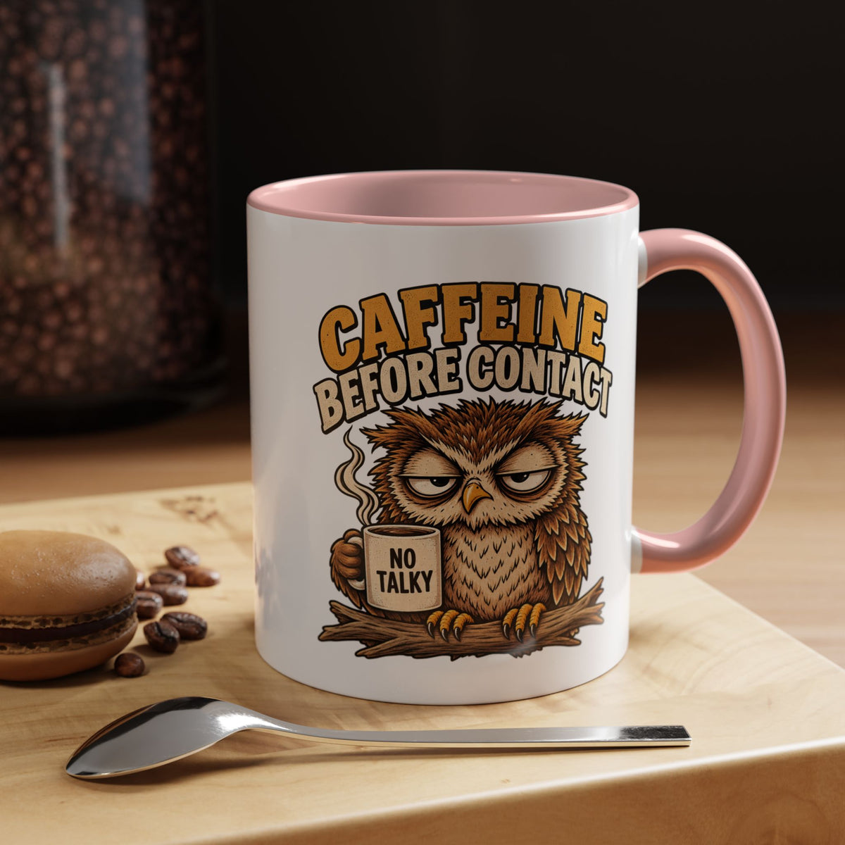 Funny And Witty "Caffeine Before Contact" Accent Coffee Mug (11, 15oz)