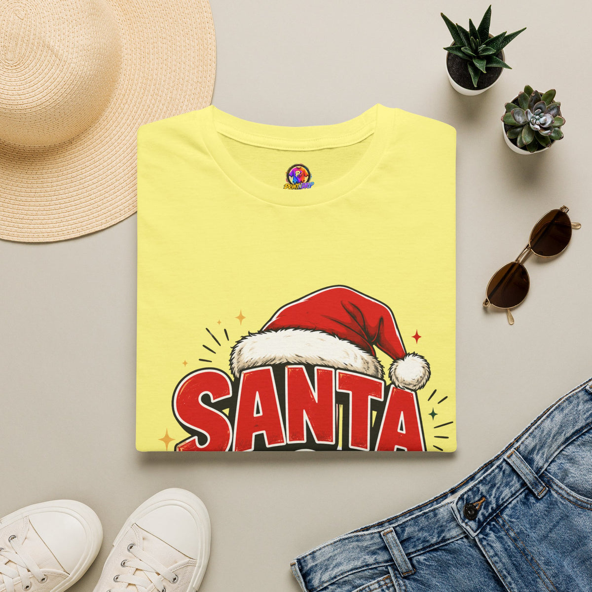 Santa Mode T-Shirt — Holiday Christmas Graphic Tee with Santa Hat
