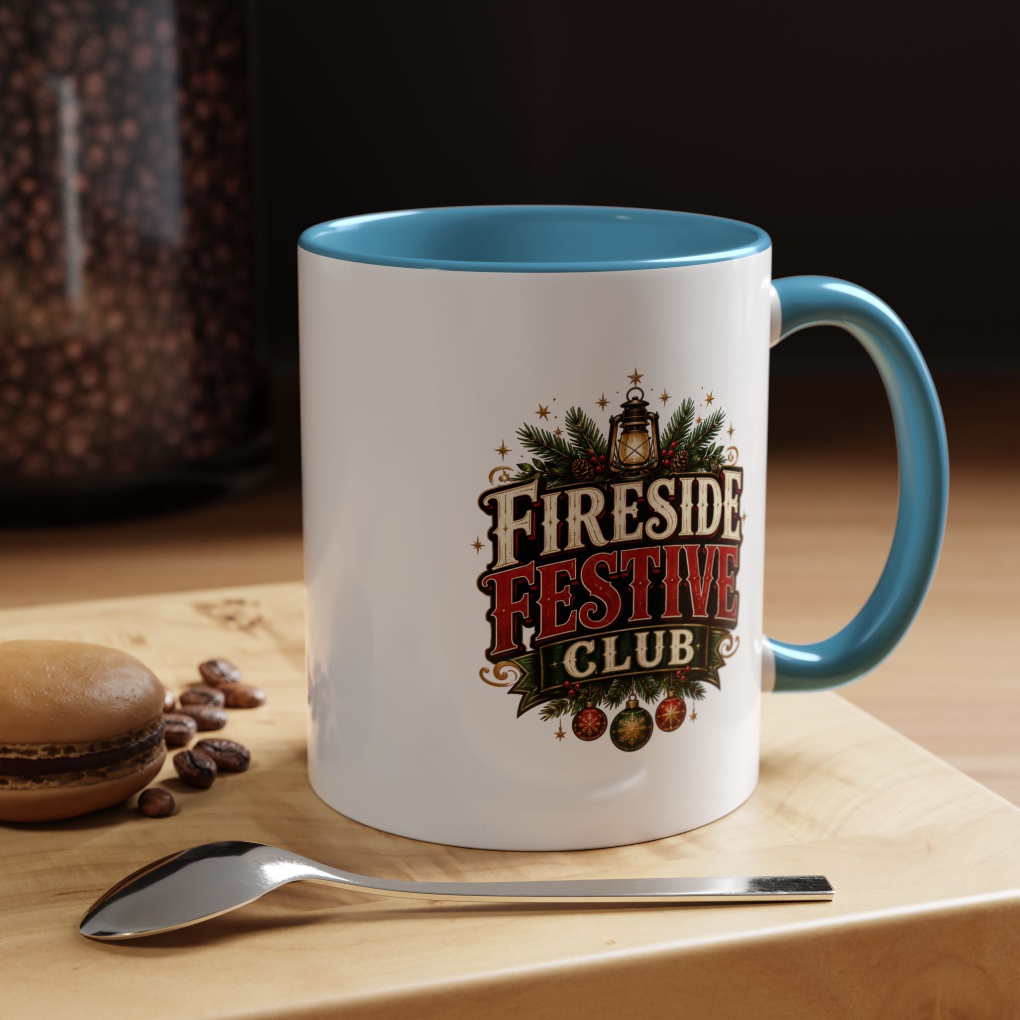 Fireside Festive Club Accent Coffee Mug — Holiday Christmas Hot Cocoa Gift