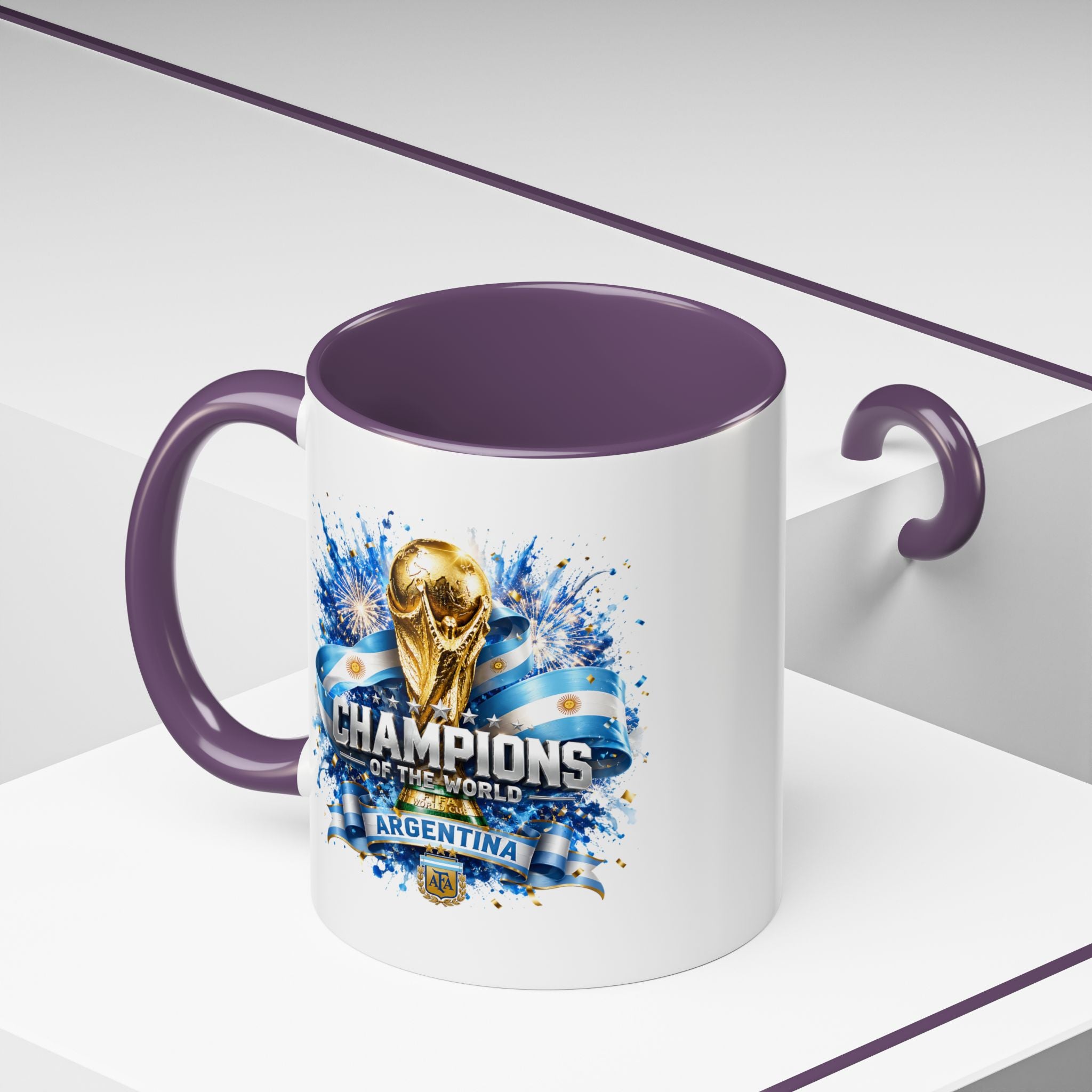 Argentina World Champions Coffee Mug — 'Champions of the World' Soccer Trophy Design