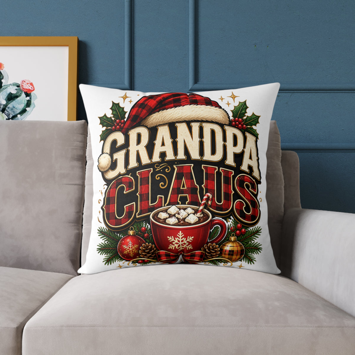 Grandpa Claus Christmas Throw Pillow — Festive Holiday Decorative Cushion