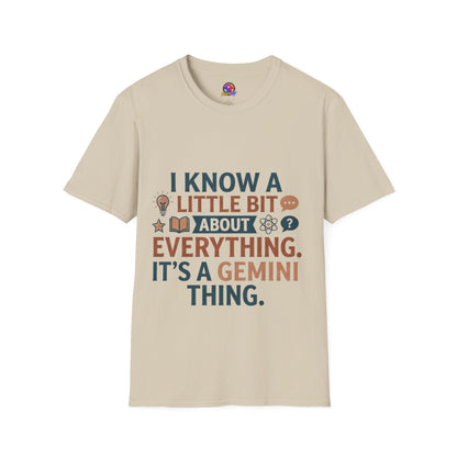 Gemini Funny Horoscope T‑Shirt — "I Know A Little Bit About Everything, It's A Gemini Thing"