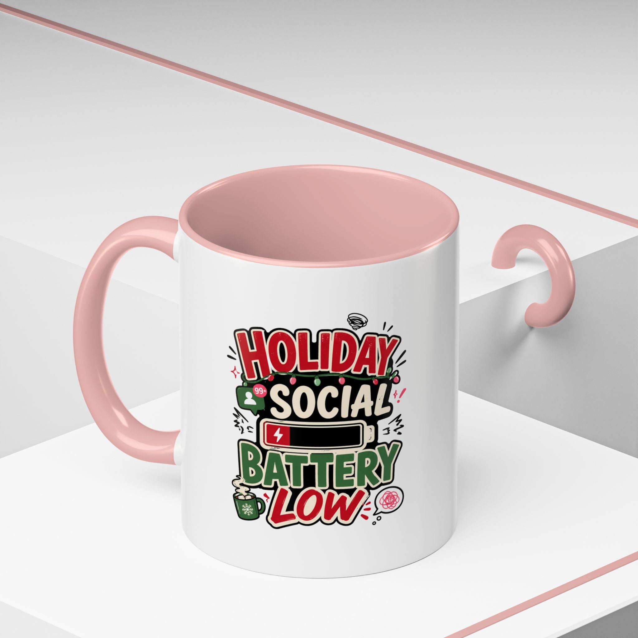 Modern Day Christmas Holiday Social Battery Low Accent  Coffee Mug