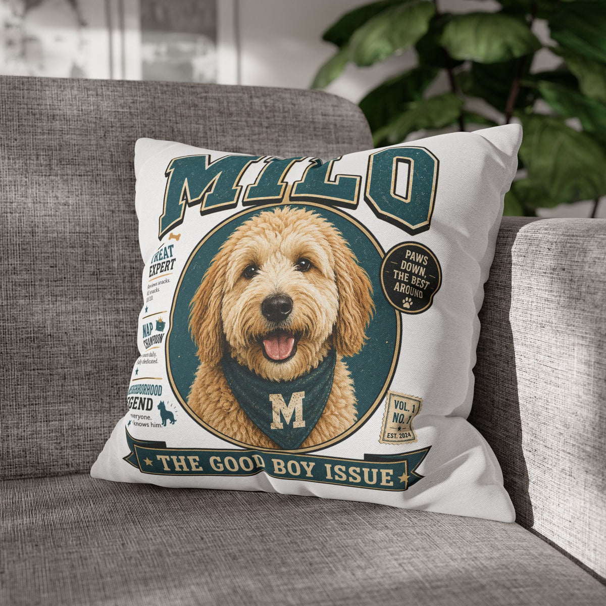 Milo 'The Good Boy Issue' Decorative Pillowcase – Personalized Dog Portrait Accent Pillowcase Milo Bailey Dog Dad Mom