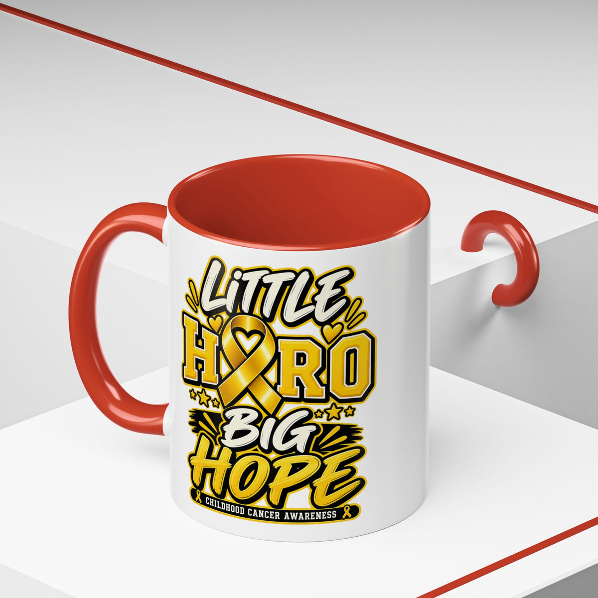 Little Hero Big Hope Coffee Mug — Childhood Cancer Awareness Accent Mug (11/15 oz)