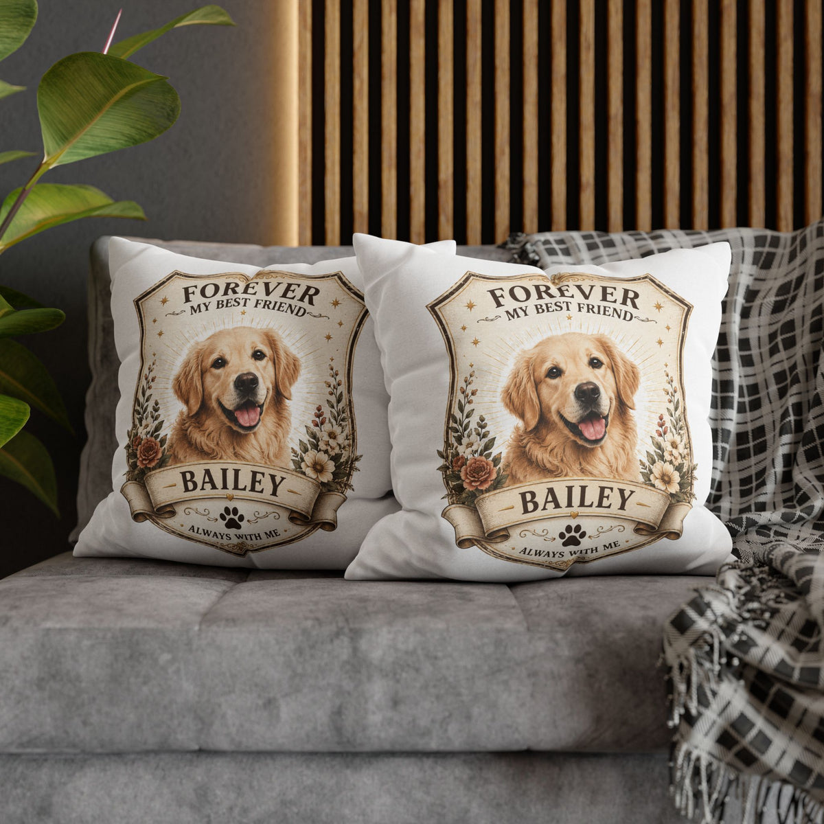 Milo Bailey Dog Dad Mom Forever My Best Friend Personalized Dog Pillowcase — Custom Pet Name Golden Retriever Memorial
