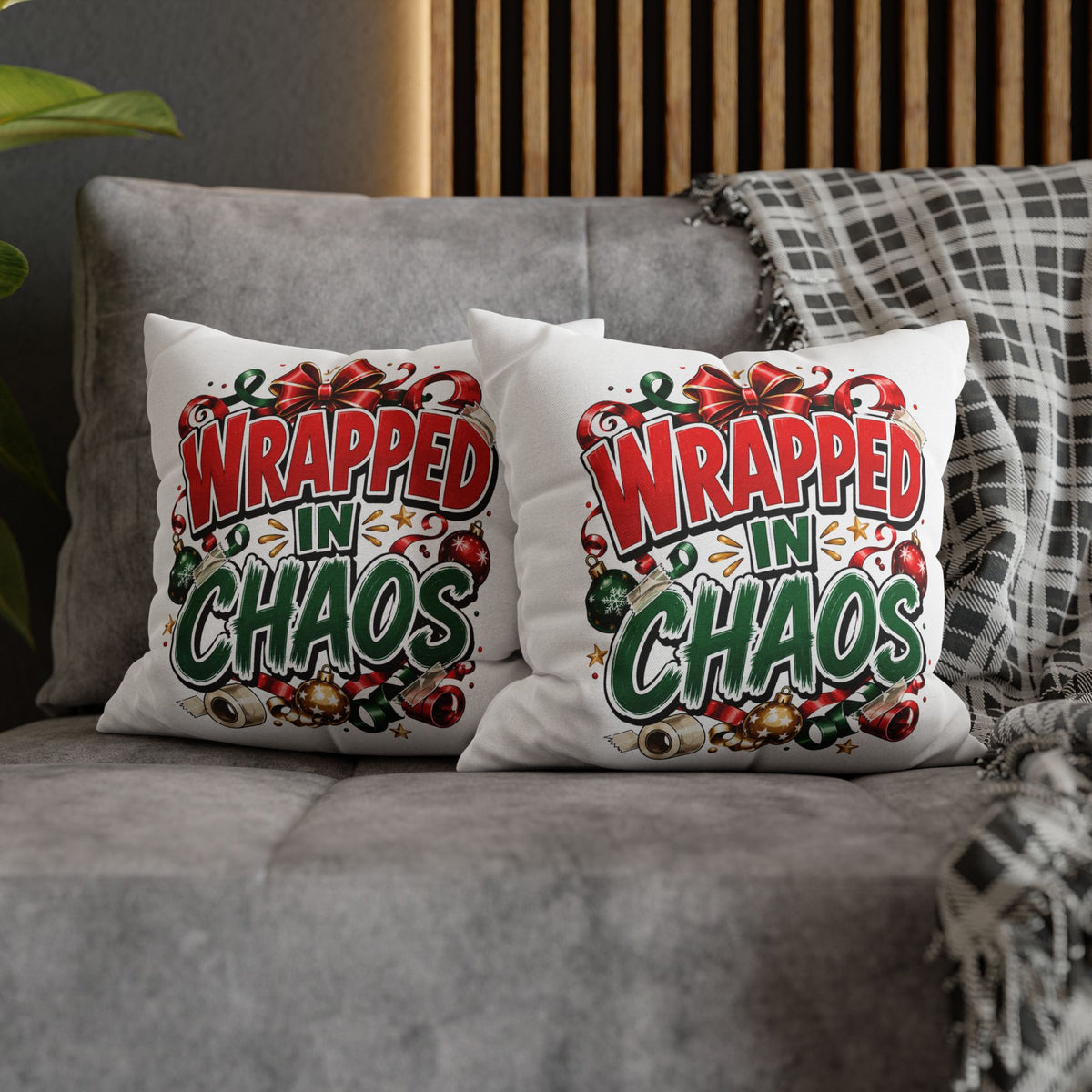 Christmas Wrapped In Chaos Spun Polyester Square Pillowcase