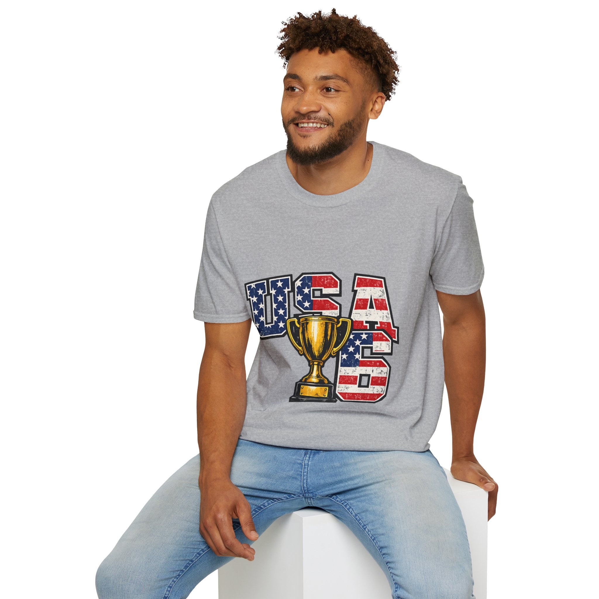 USA Trophy T-Shirt — Patriotic American Flag Graphic Tee