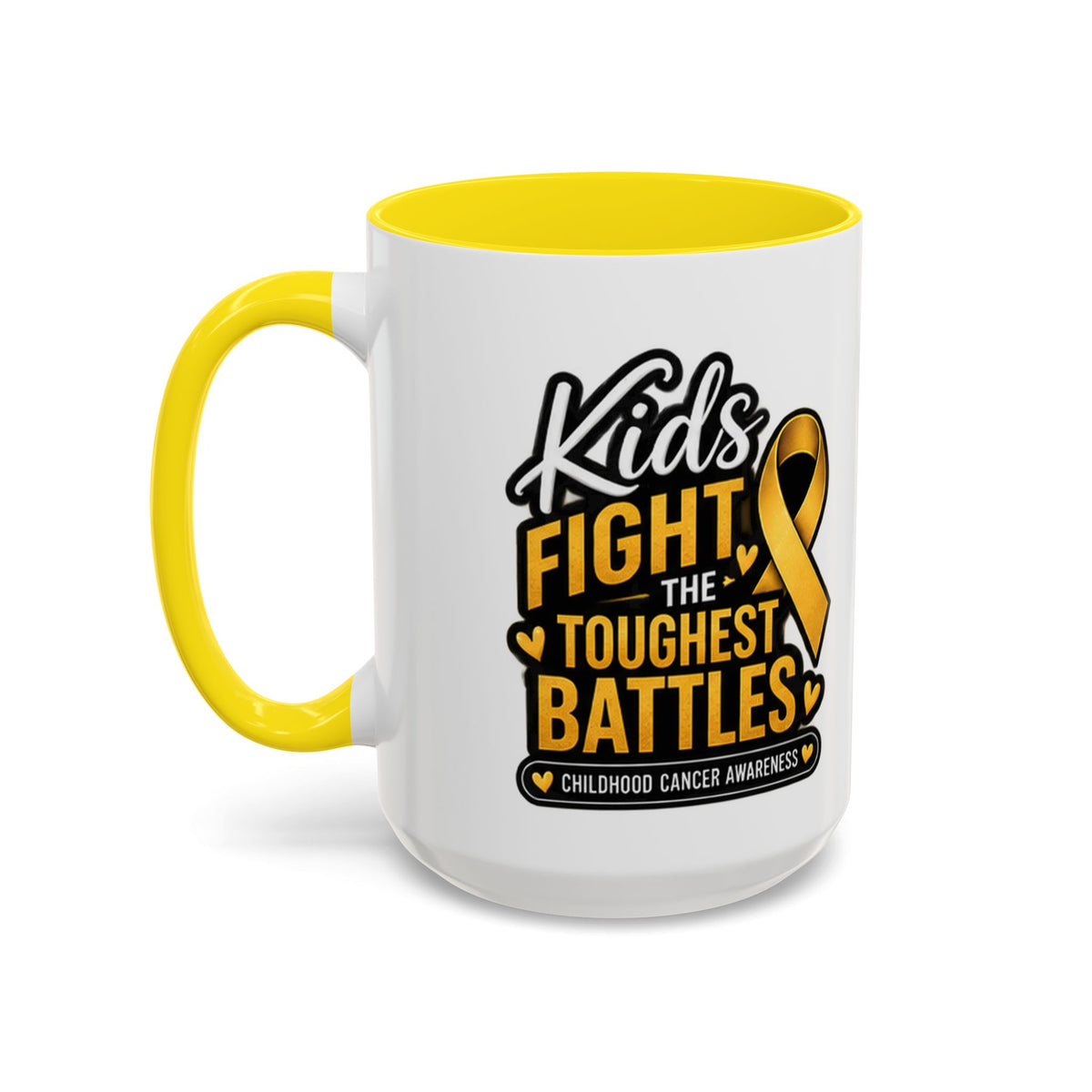 Childhood Cancer Awareness Accent Coffee Mug - "Kids Fight the Toughest Battles" (11/15oz)