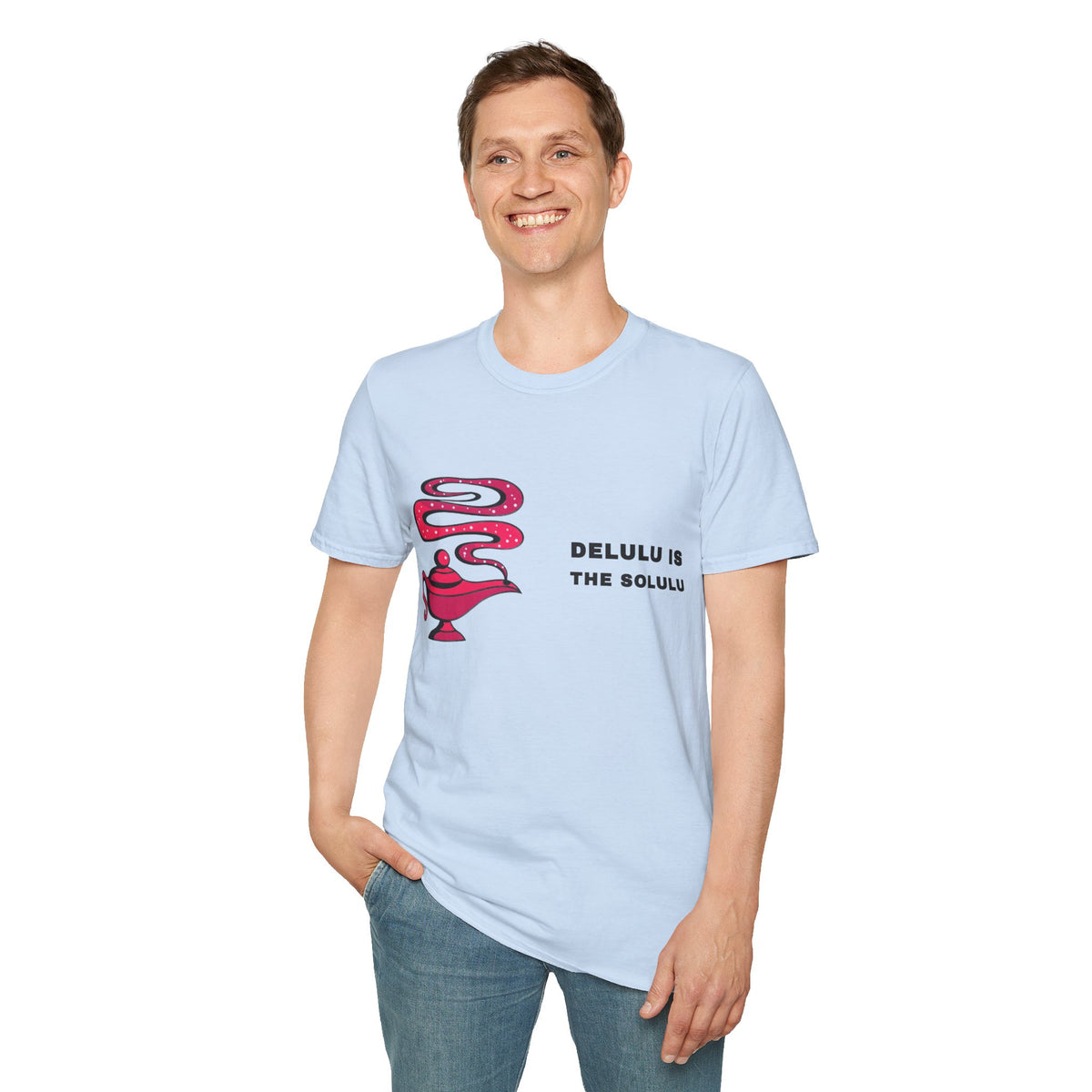 Genie Lamp Graphic T-Shirt — 'Delulu' Vaporwave Snake Design - Trending Now - September 2026