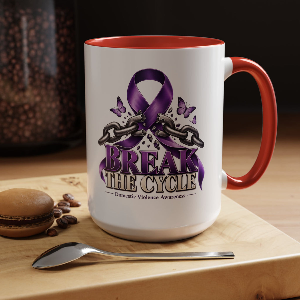 Break the Cycle Coffee Mug – Domestic Violence Awareness Purple Ribbon (11/15oz)