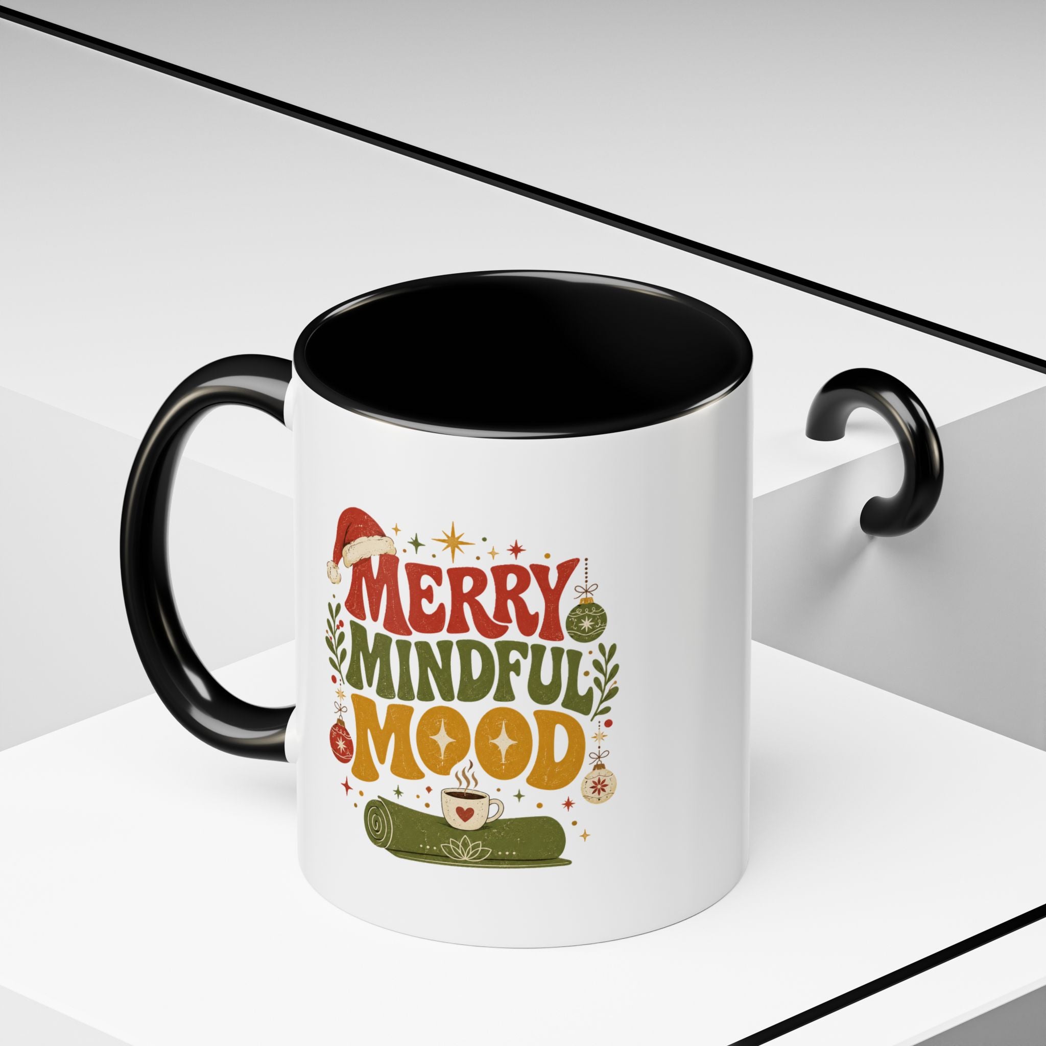 Modern Day Christmas Merry Mindful Mood Coffee Mug — Holiday Yoga & Relaxation Gift