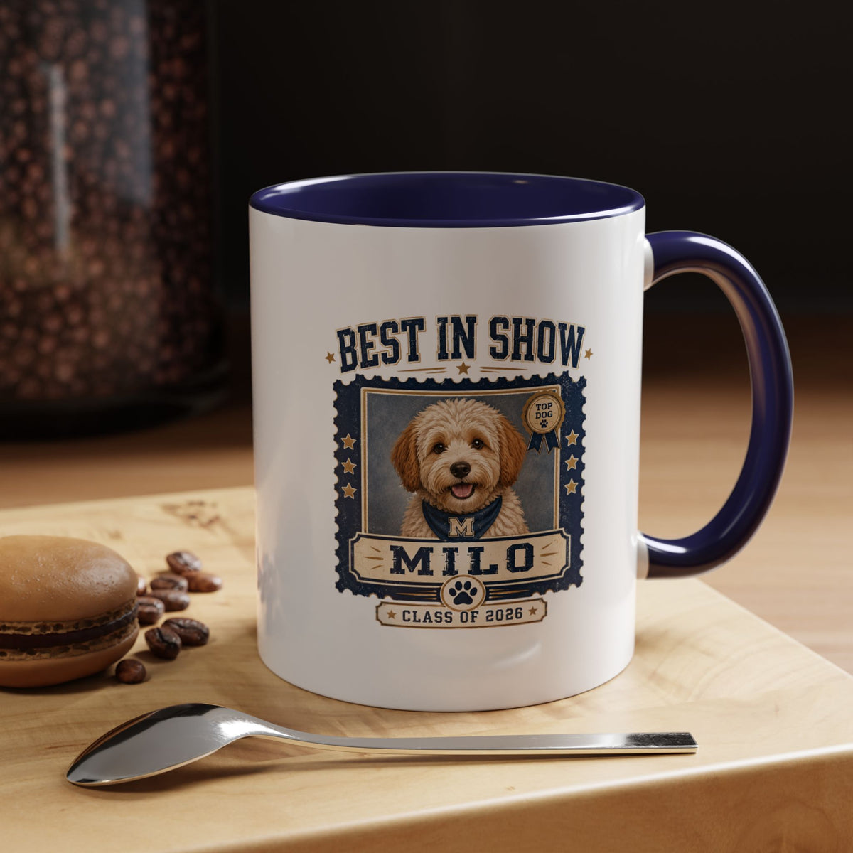 Milo Bailey Dog Dad Mom Best in Show Personalized Dog Photo Coffee Mug — 'Milo' Class of 2020 Accent Mug