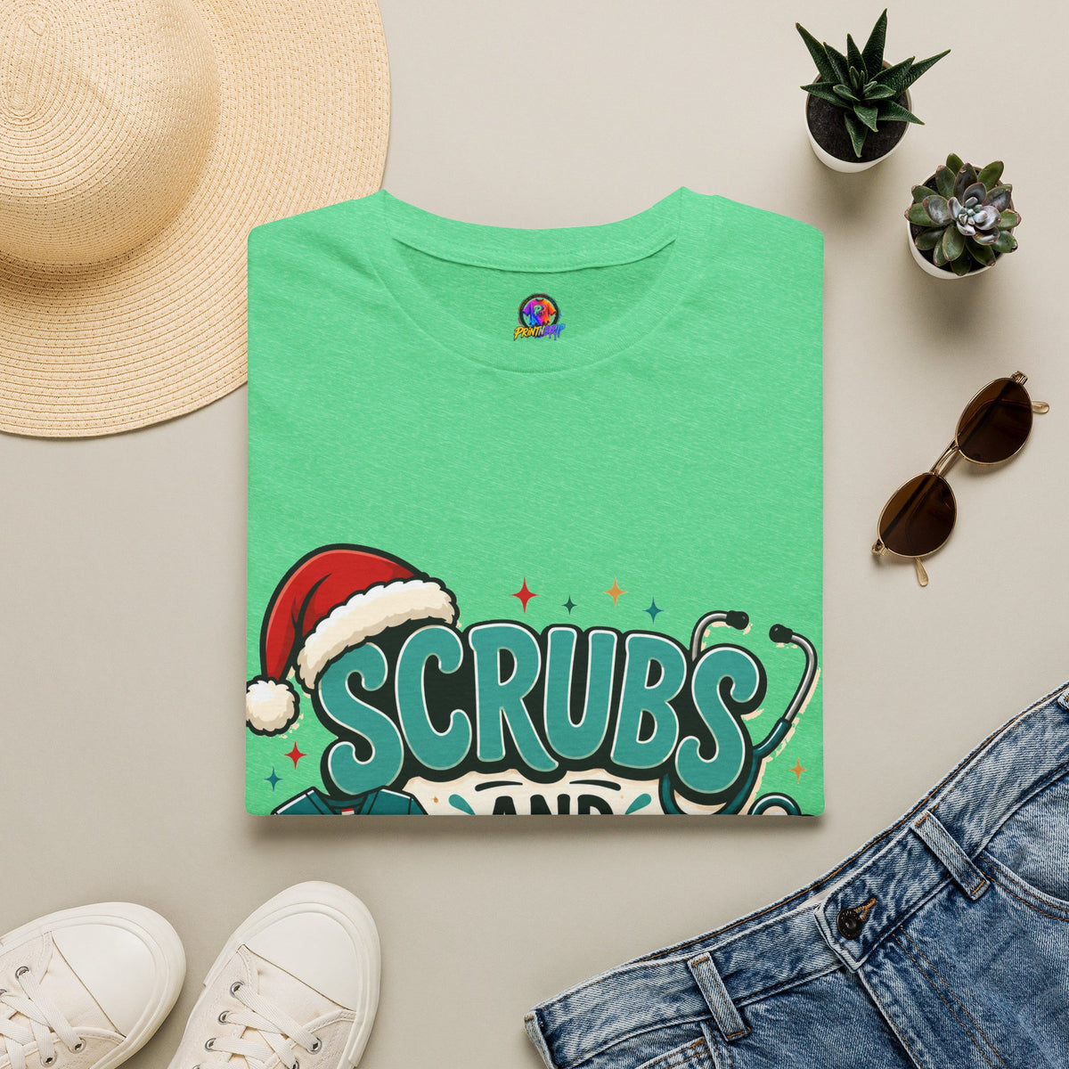 Scrubs and Santa Christmas T-Shirt — Cute Holiday Nurse Tee