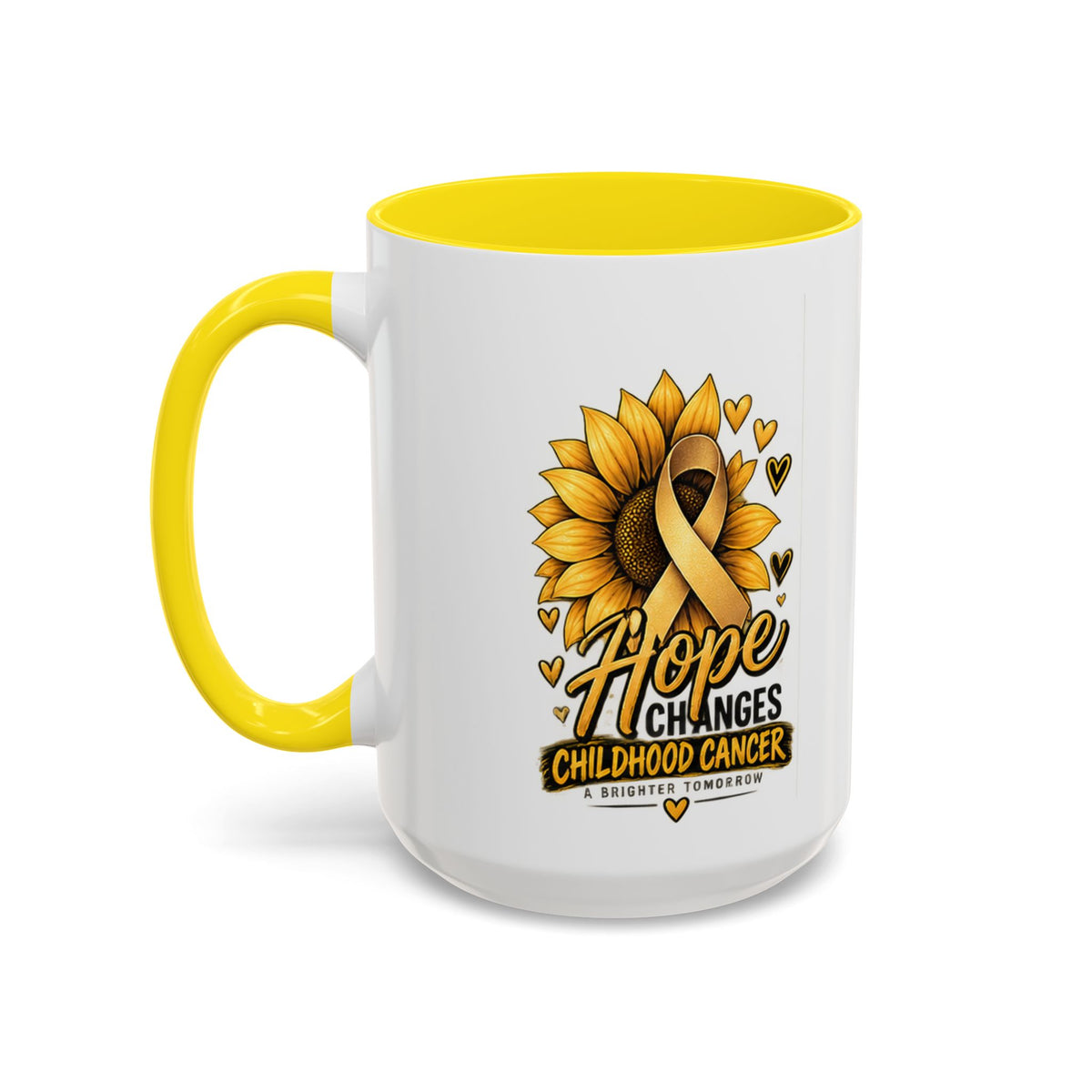 Hope Changes Childhood Cancer Mug – Gold Ribbon Sunflower Accent Coffee Cup (11/15oz)
