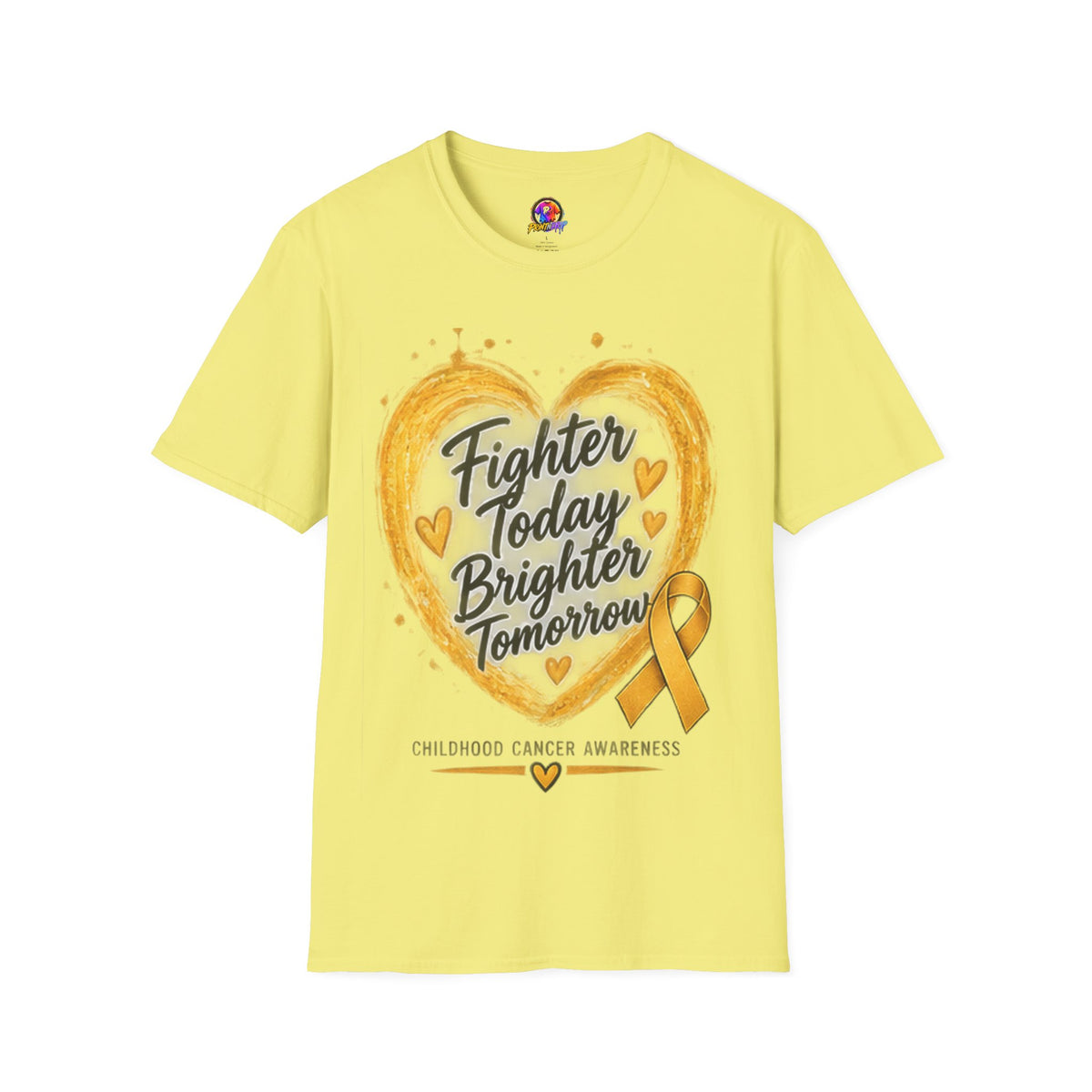 Childhood Cancer Awareness T-Shirt — "Fighter Today Brighter Tomorrow" Gold Ribbon