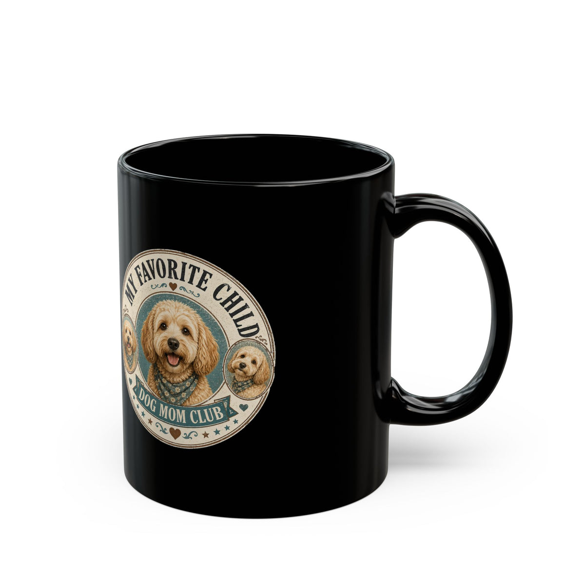 Milo Bailey Dog Dad Mom Dog Mom Club Black Mug — “My Favorite Child” Cute Golden Doodle Coffee Cup