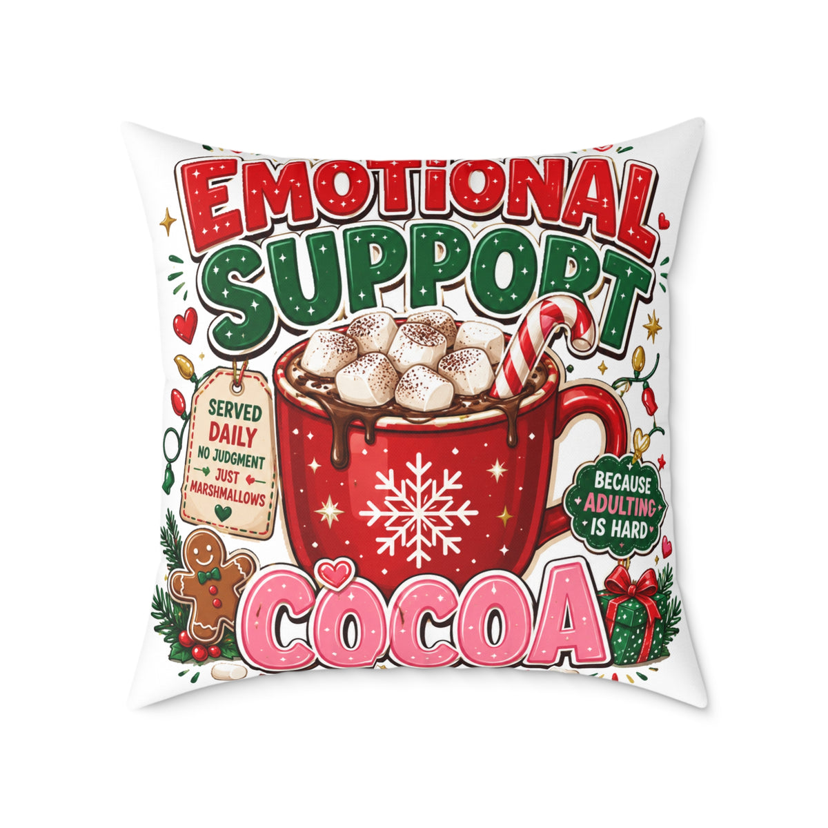 Modern Day Christmas Emotional Support Square Poly Canvas Pillow