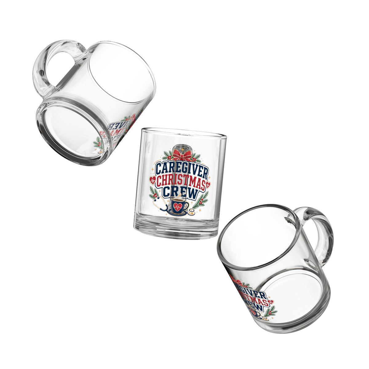 Modern Day Christmas Glass Mug  10oz Caregiver Christmas Crew Glass Mug — 10oz Holiday Nurse & Healthcare Gift