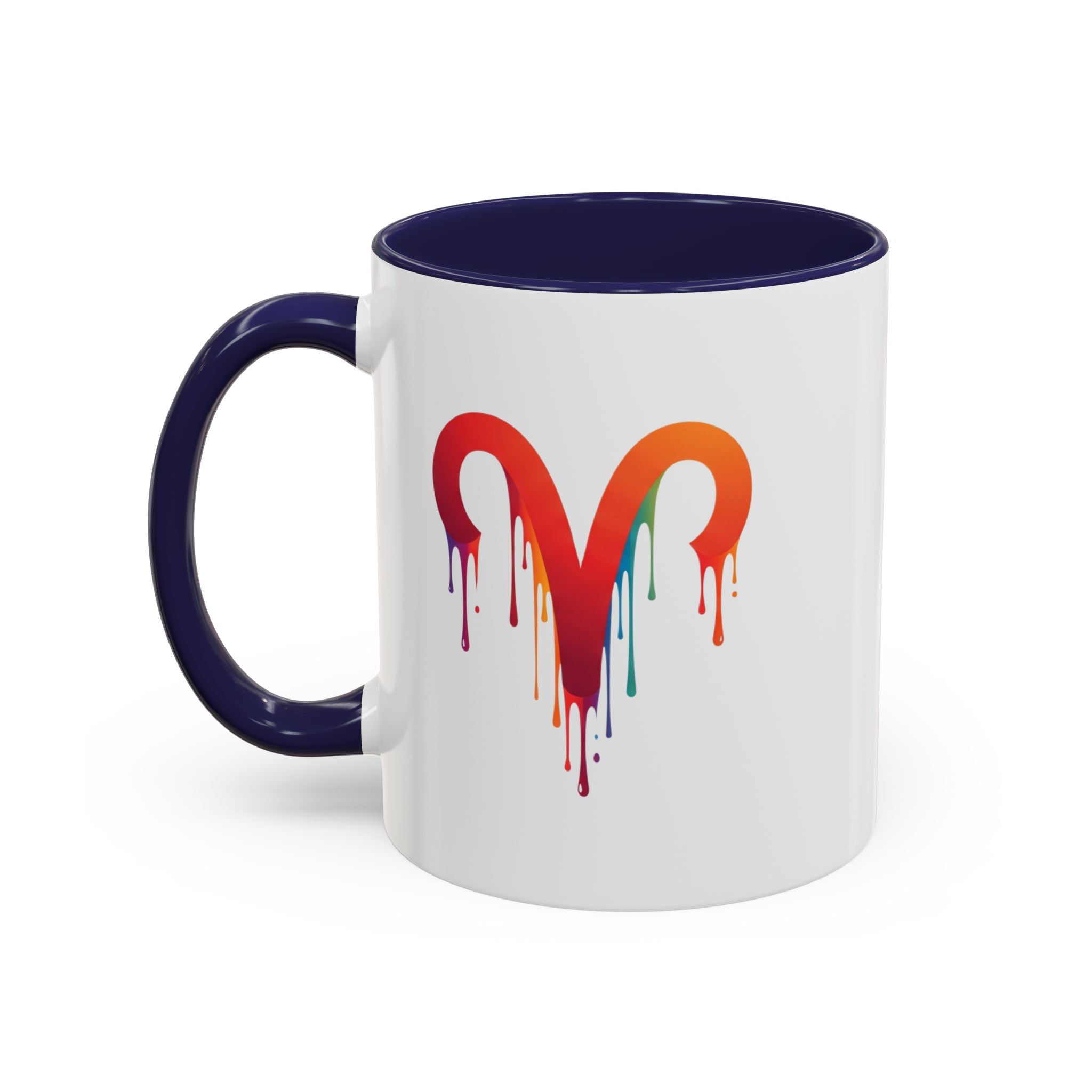 Rainbow Drip Heart Coffee Mug — Colorful Art Accent Mug