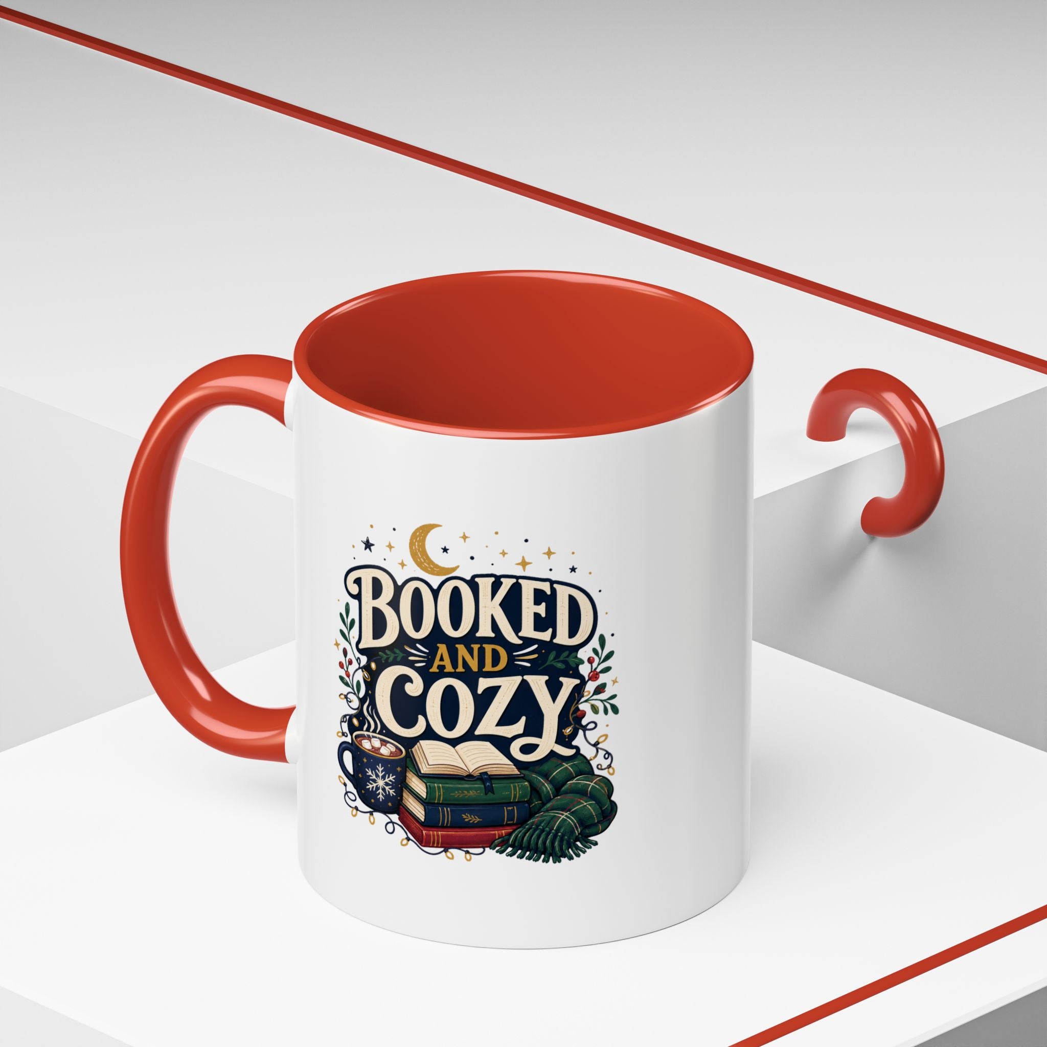 Modern Day Christmas Booked and Cozy Accent Coffee Mug — Book Lover Tea & Coffee Cup (11/15oz)