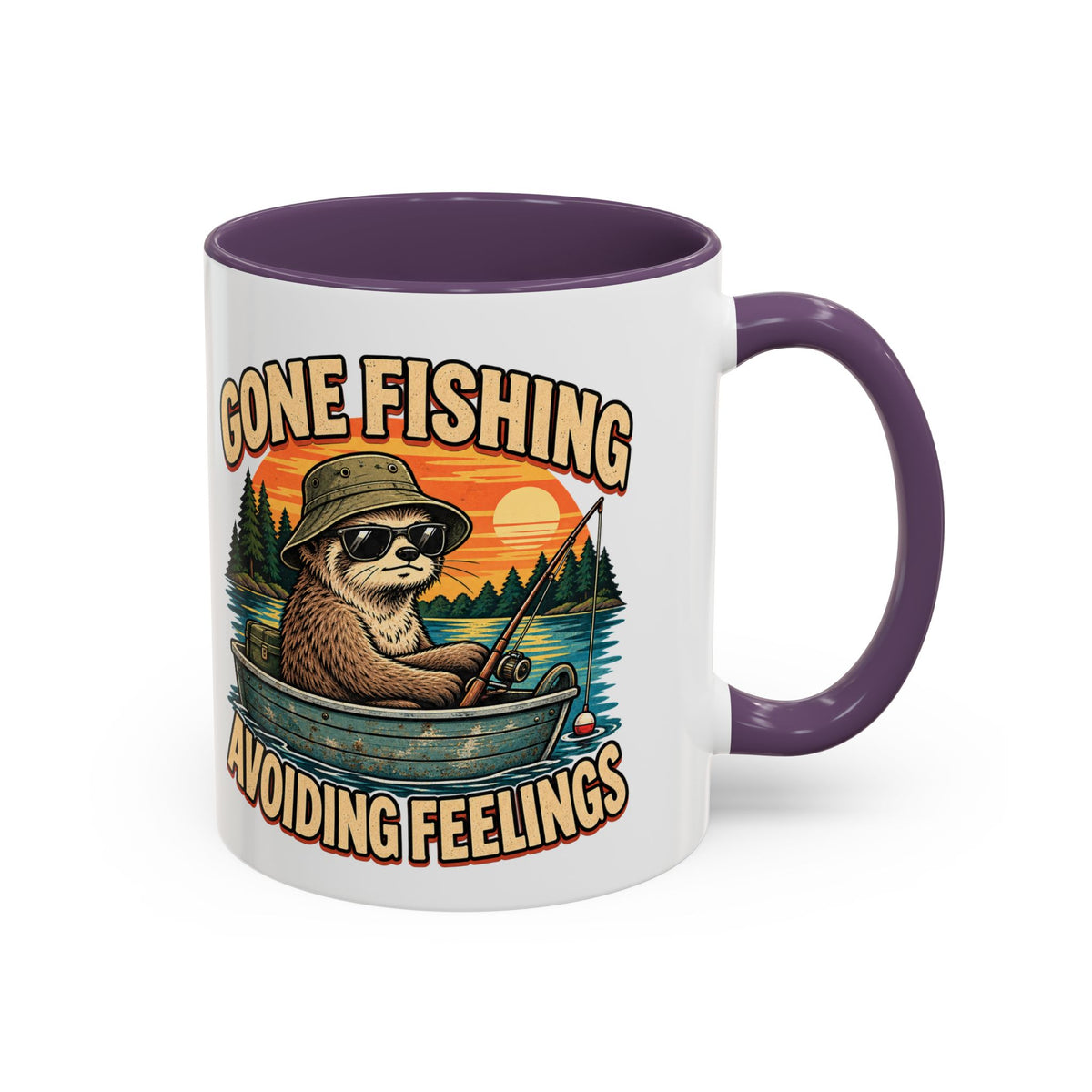 Funny And Witty "Gone Fishing Avoiding Feelings" Accent Coffee Mug (11, 15oz)