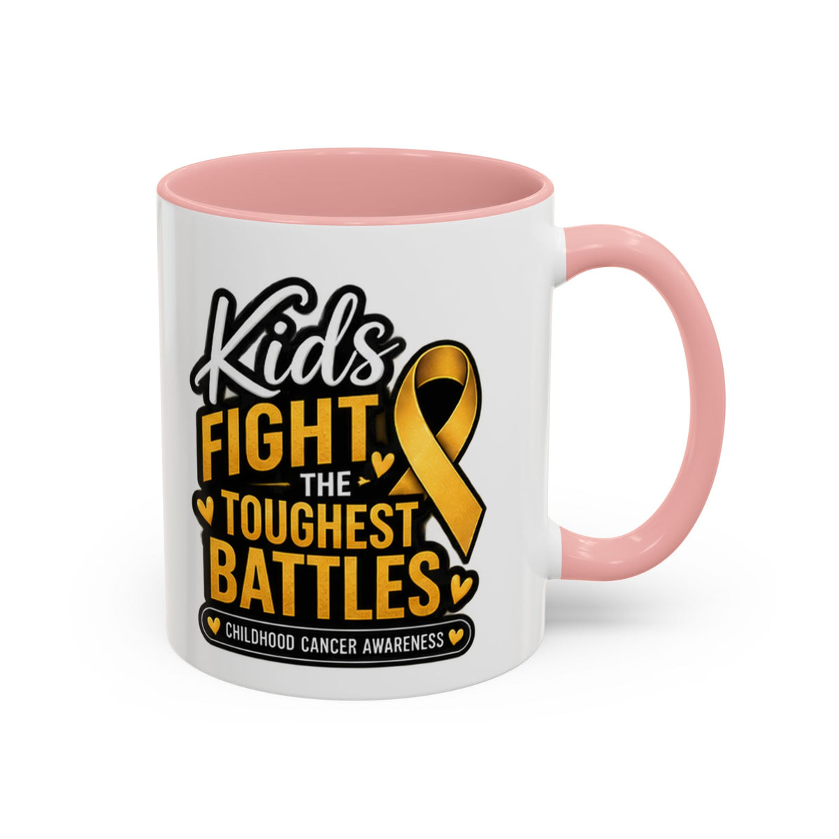 Childhood Cancer Awareness Accent Coffee Mug - "Kids Fight the Toughest Battles" (11/15oz)