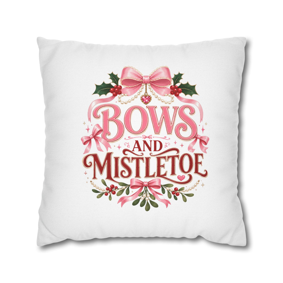 Christmas Pillowcase Bows and Mistletoe Christmas Pillow