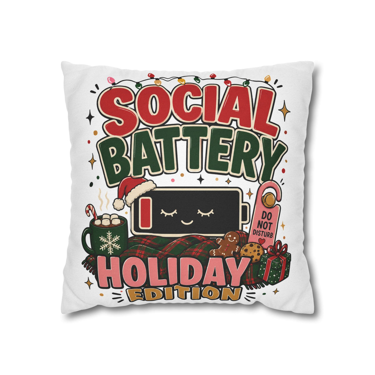 Social Battery Holiday Pillowcase  Modern Day Christmas — Cute Rechargeable Battery Christmas Throw Pillow Cover