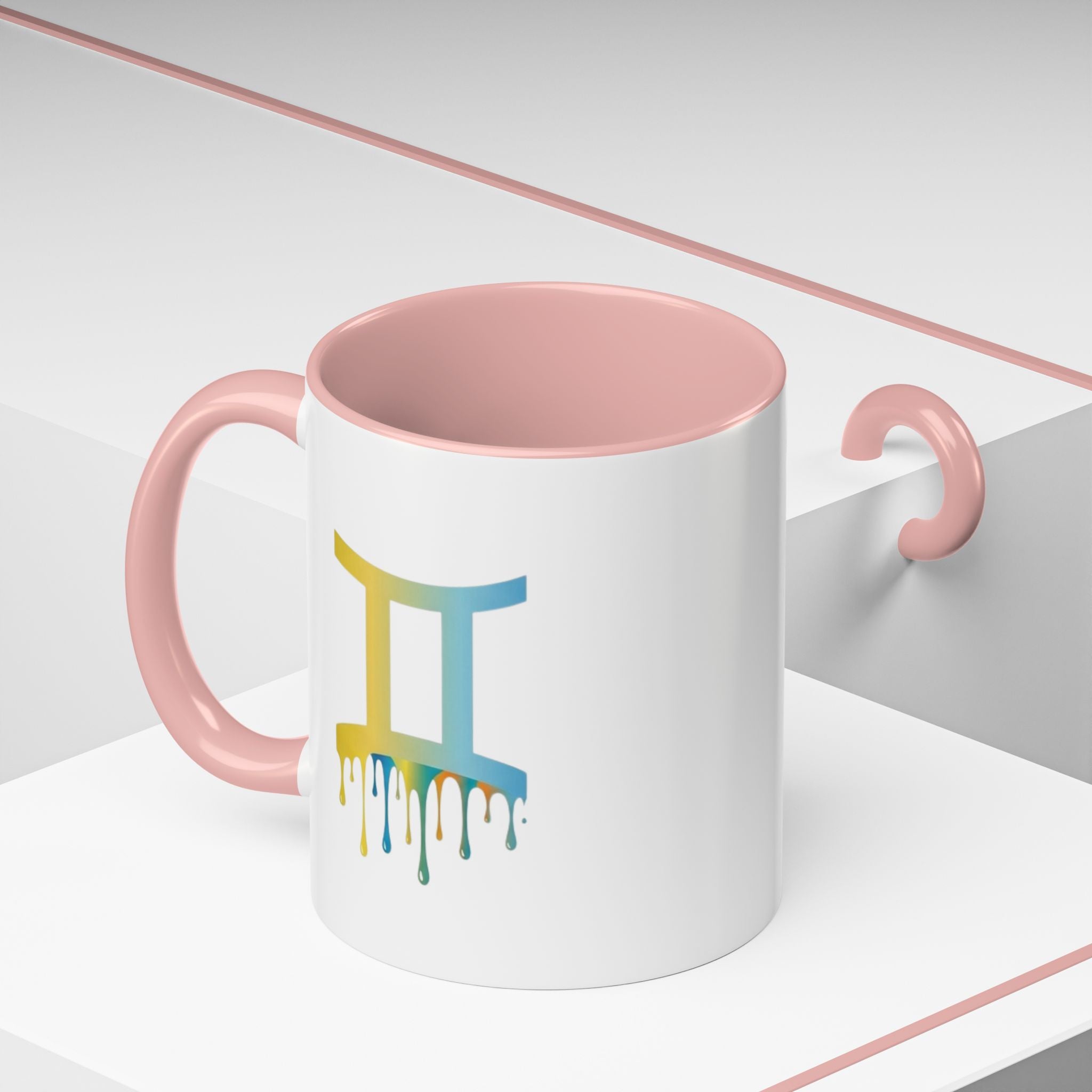 Gemini Zodiac Coffee Mug - Dripping Rainbow Gemini Symbol Accent Mug