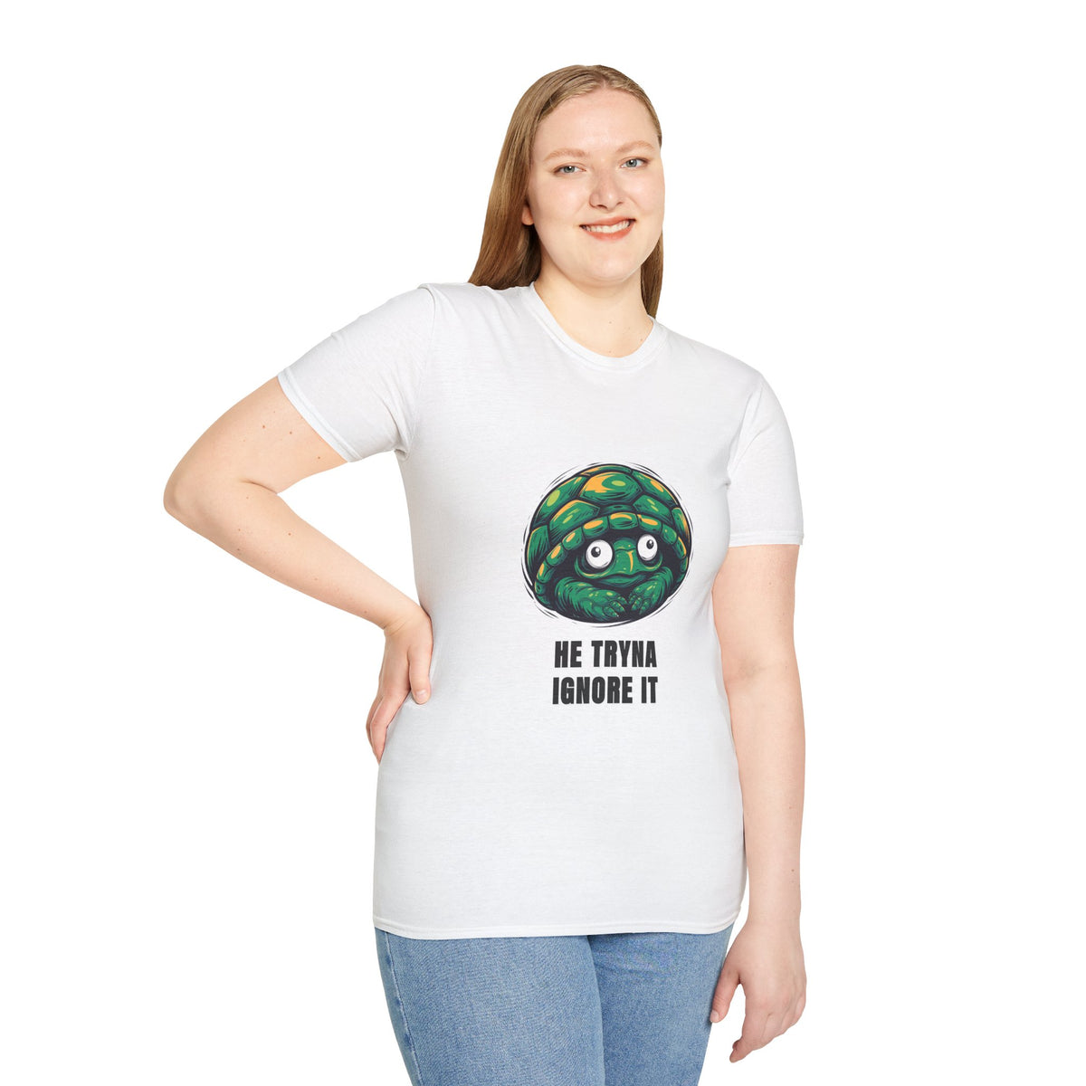 Turtle Peeking T‑Shirt — "He Tryna Ignore It" Cute Cartoon Tee - Trending Now - August 2026