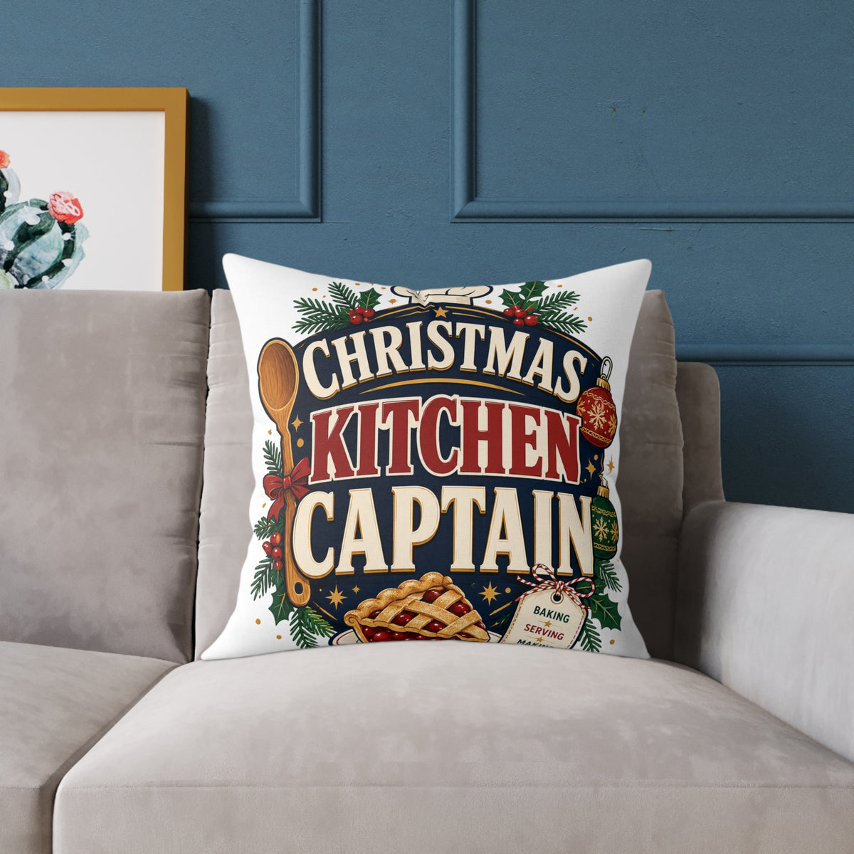 Christmas Kitchen Captain Modern Day Christmas Square Poly Canvas Pillow