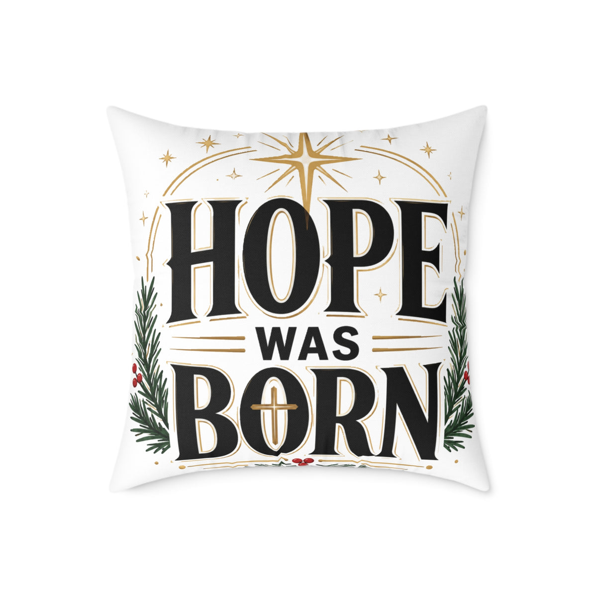 Christmas Hope Was Born Christmas Throw Pillow — Holiday Nativity Decor