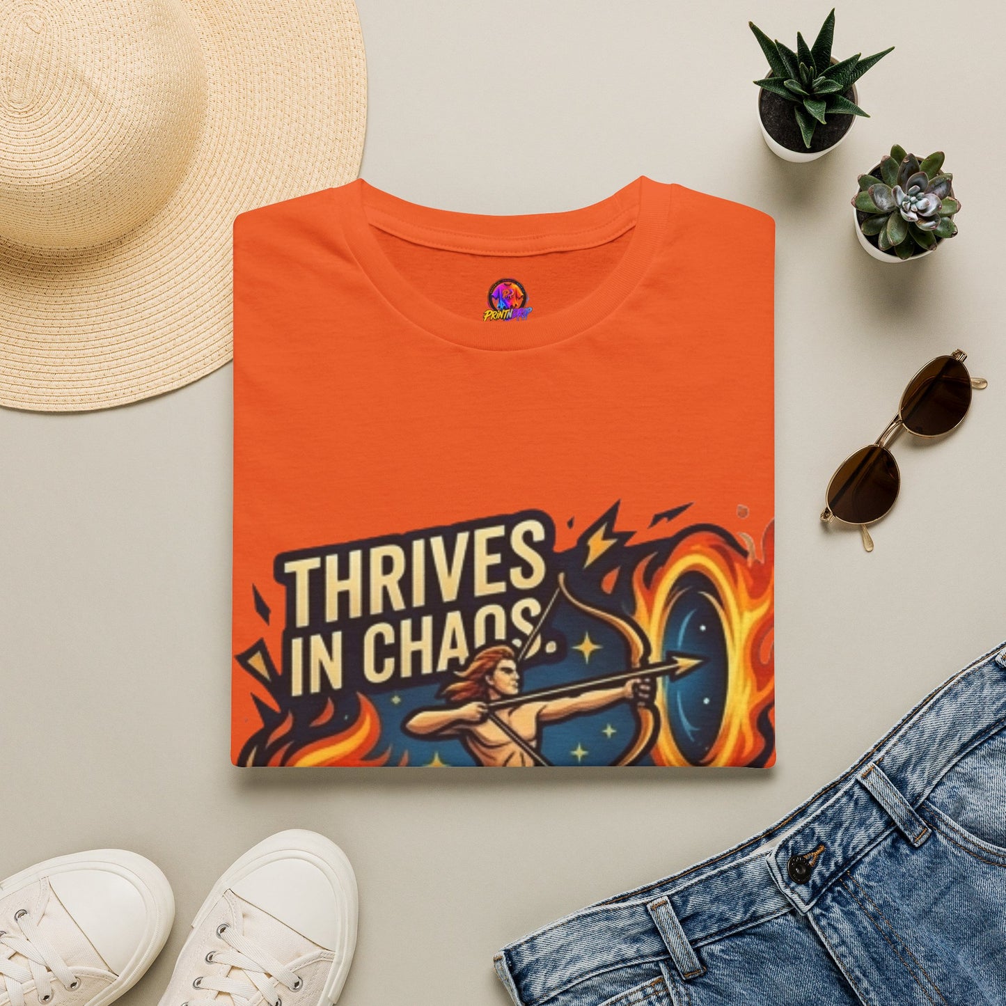 Sagittarius Archer T‑Shirt — "Thrives in Chaos" Zodiac Fire Sign Tee