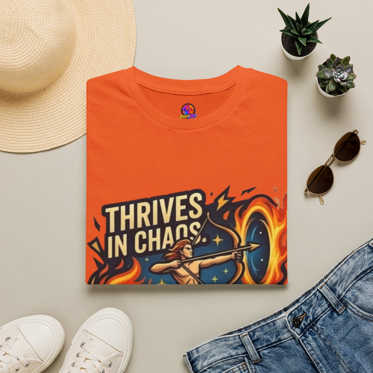 Sagittarius Archer T‑Shirt — "Thrives in Chaos" Zodiac Fire Sign Tee