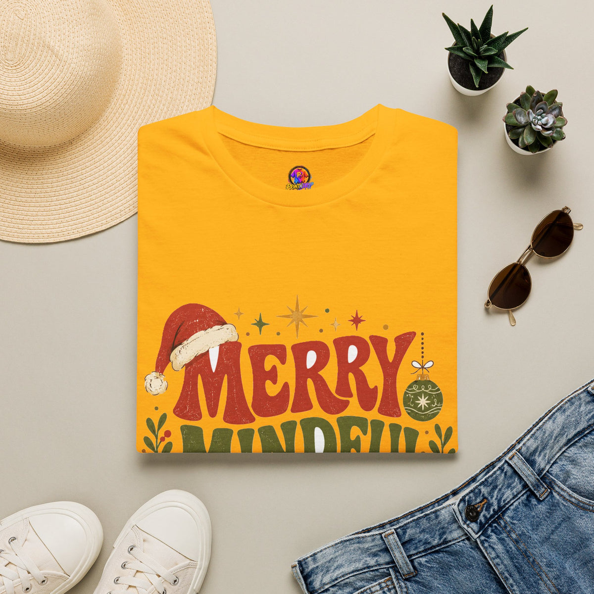 Merry Mindful Mood T-Shirt — Cozy Holiday Christmas Graphic Tee