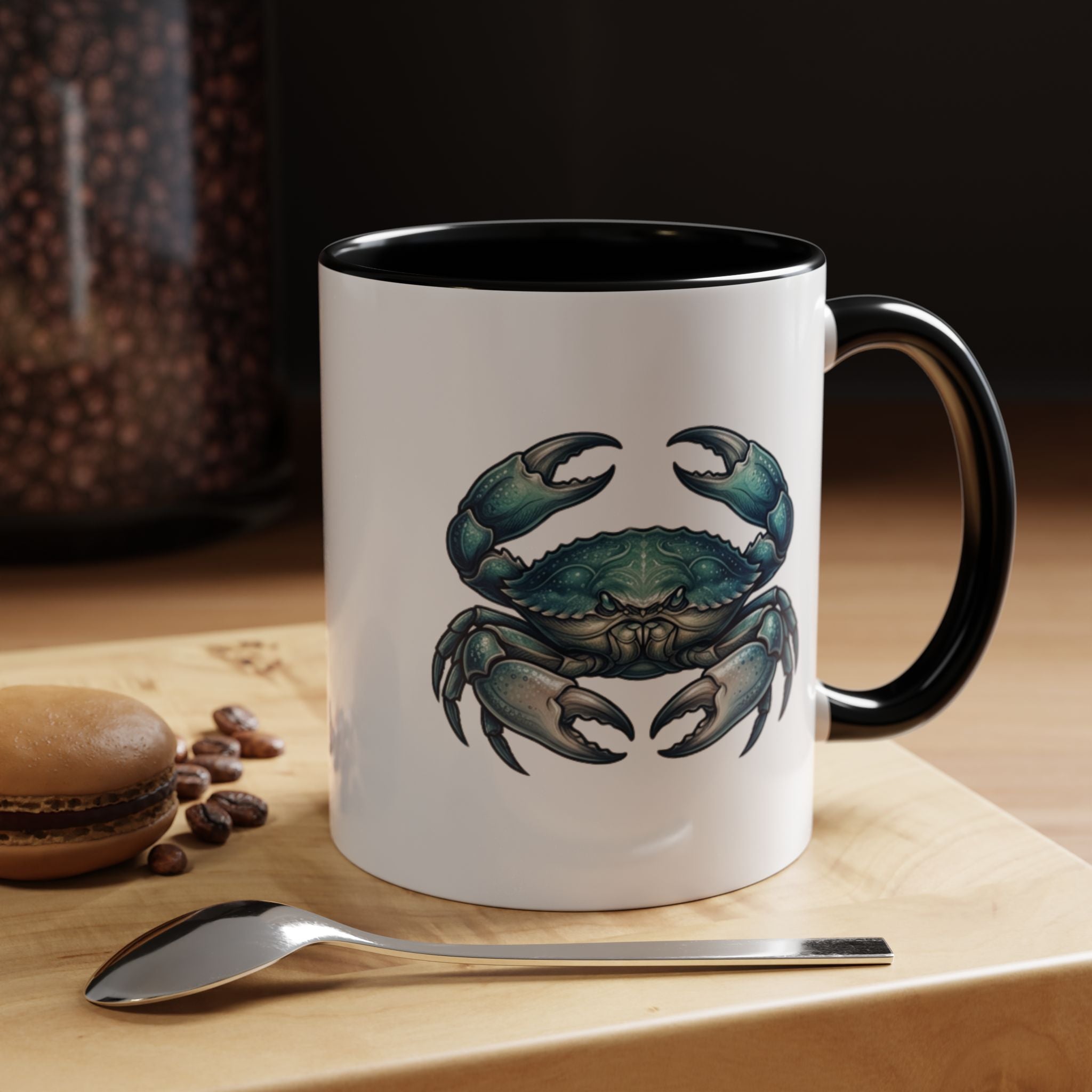 Crab Accent Coffee Mug – Blue Coastal Crab Artwork