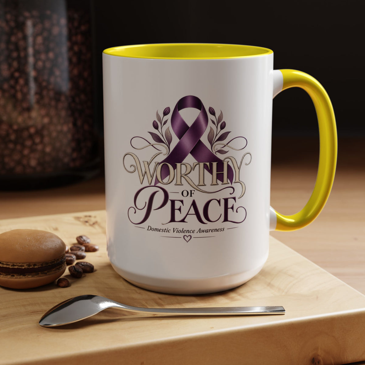 Worth of Peace Accent Coffee Mug — Domestic Violence Awareness Ribbon (11/15oz)