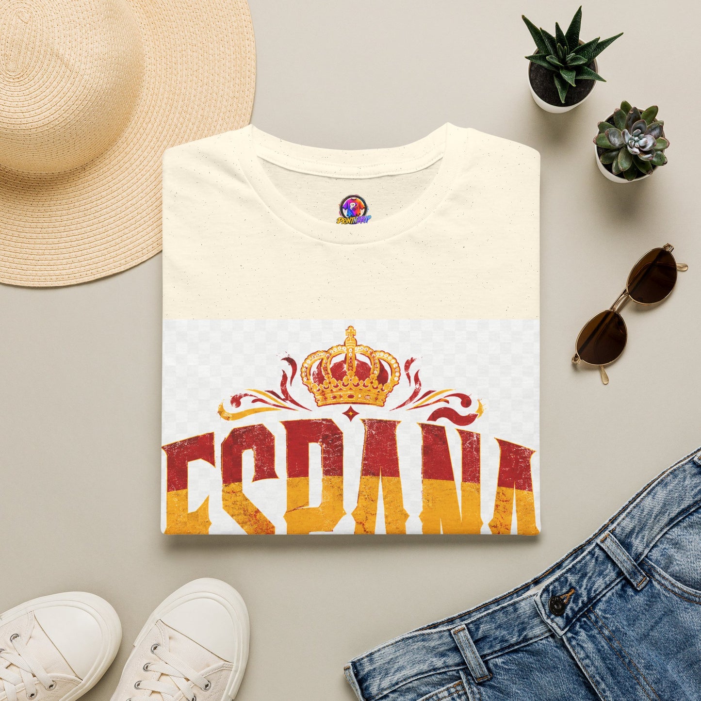 Spain Crown Graphic T-Shirt — Spanish Flag Vintage Crest Tee
