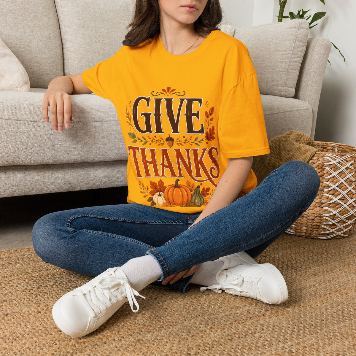 Thanksgiving T-Shirt Give Thanks T-Shirt — Autumn Thanksgiving Graphic Tee