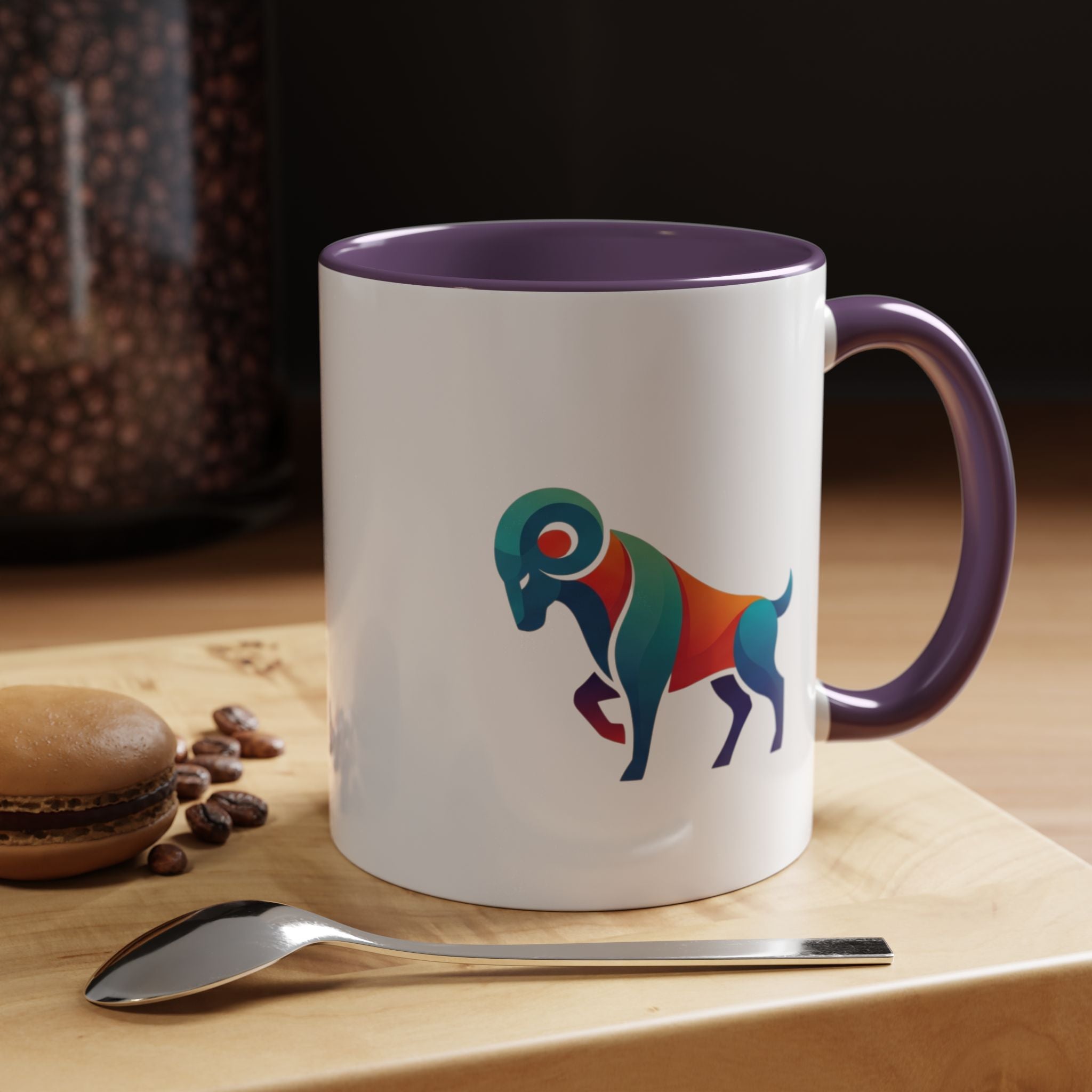 Colorful Ram Accent Coffee Mug — Geometric Zodiac Aries Design