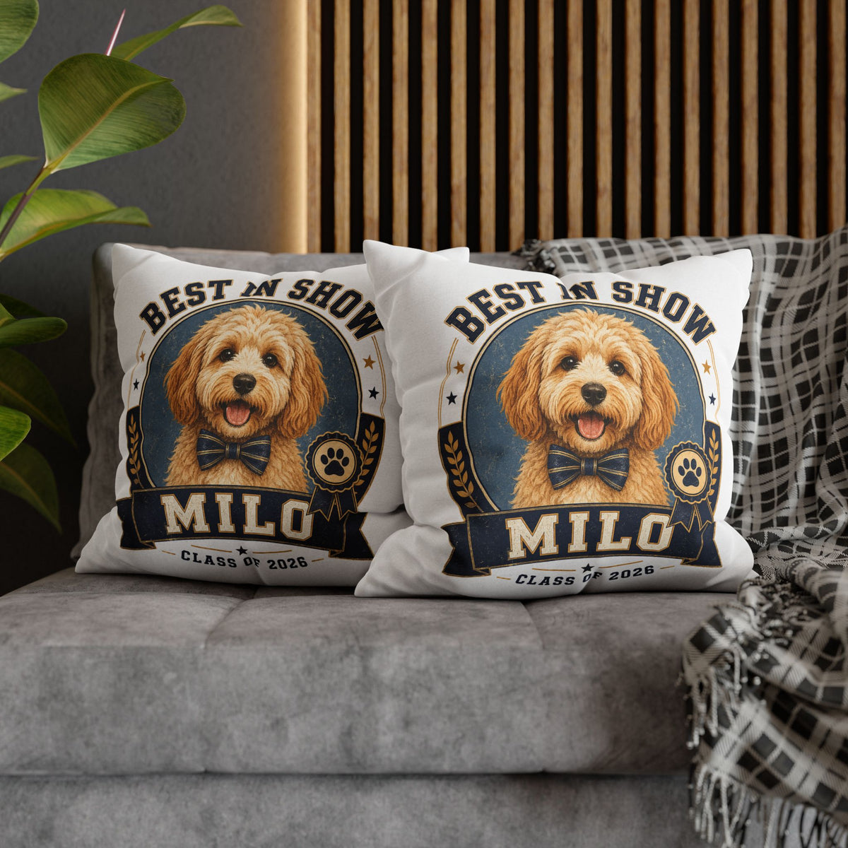 Best in Show Personalized Dog Pillowcase — "Milo" Class of 2026 Pet Decor Milo Bailey Dog Dad Mom