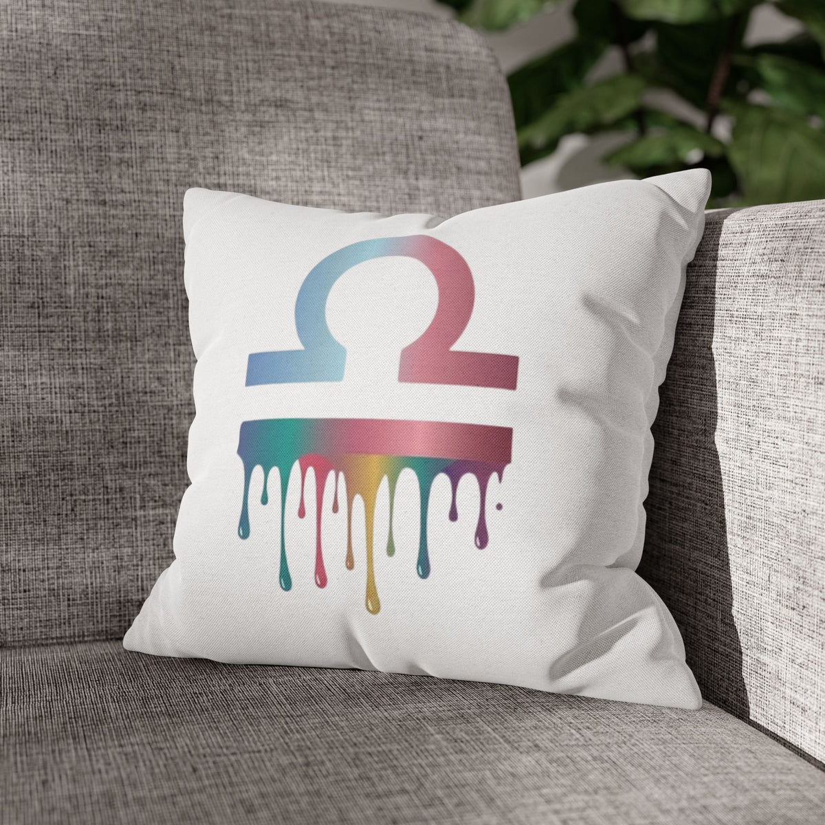 Libra Zodiac Drip Pillowcase — Colorful Astrology Square Throw Pillow