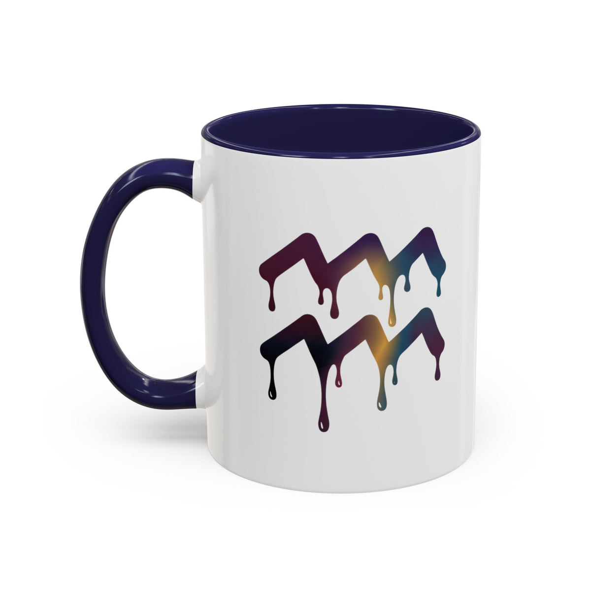 Aquarius Zodiac Dripping Rainbow Chevron Accent Coffee Mug —  Color-Accent Ceramic Mug
