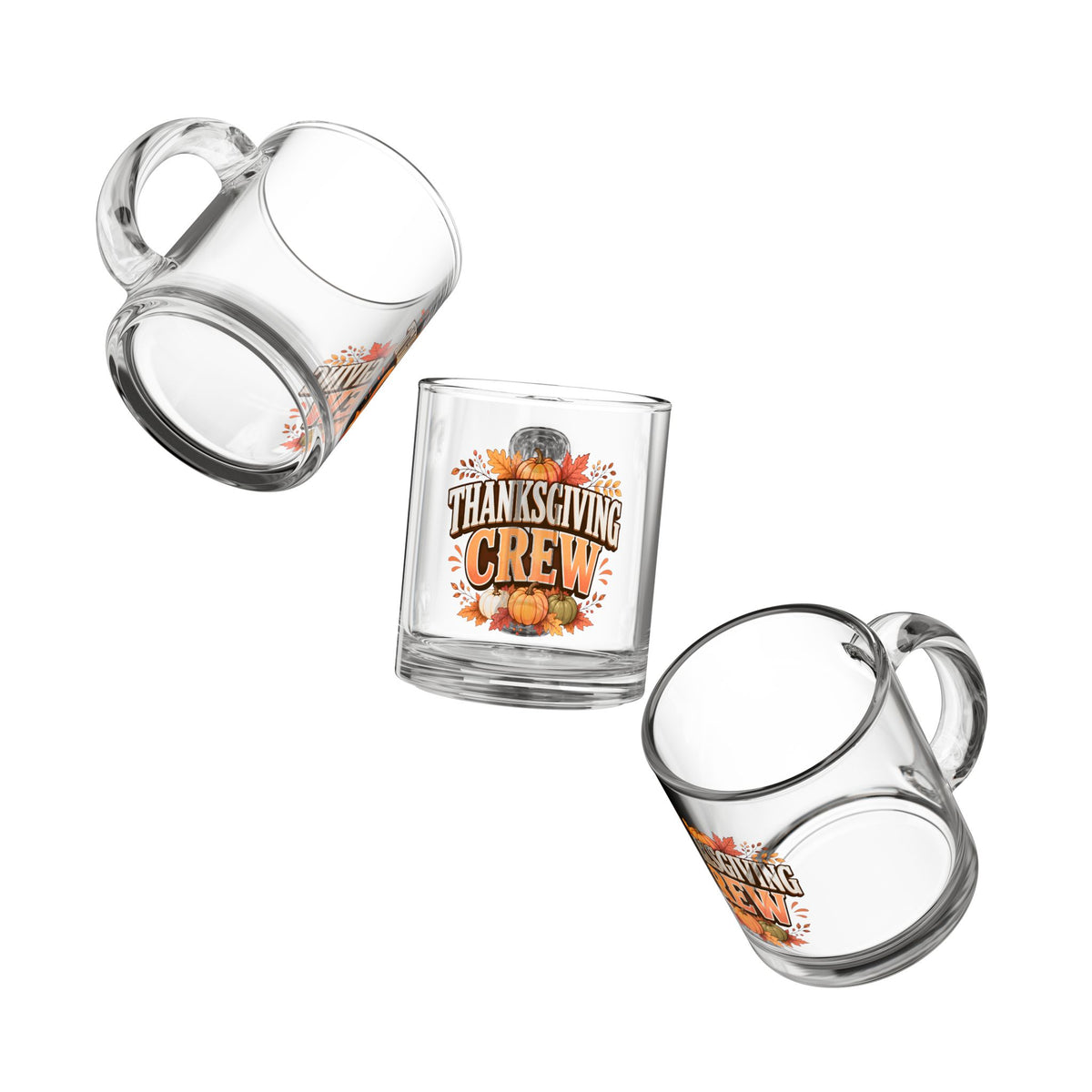 Thanksgiving Crew Glass Mug – 10oz Holiday Pumpkin Coffee Cup