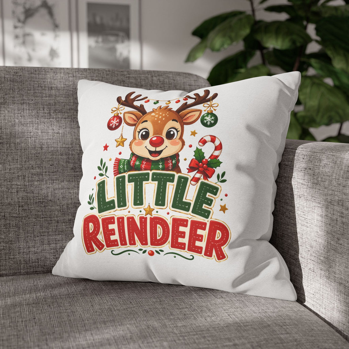 Christmas Little Reindeer Holiday Pillowcase – Cute Christmas Throw Pillow Cover