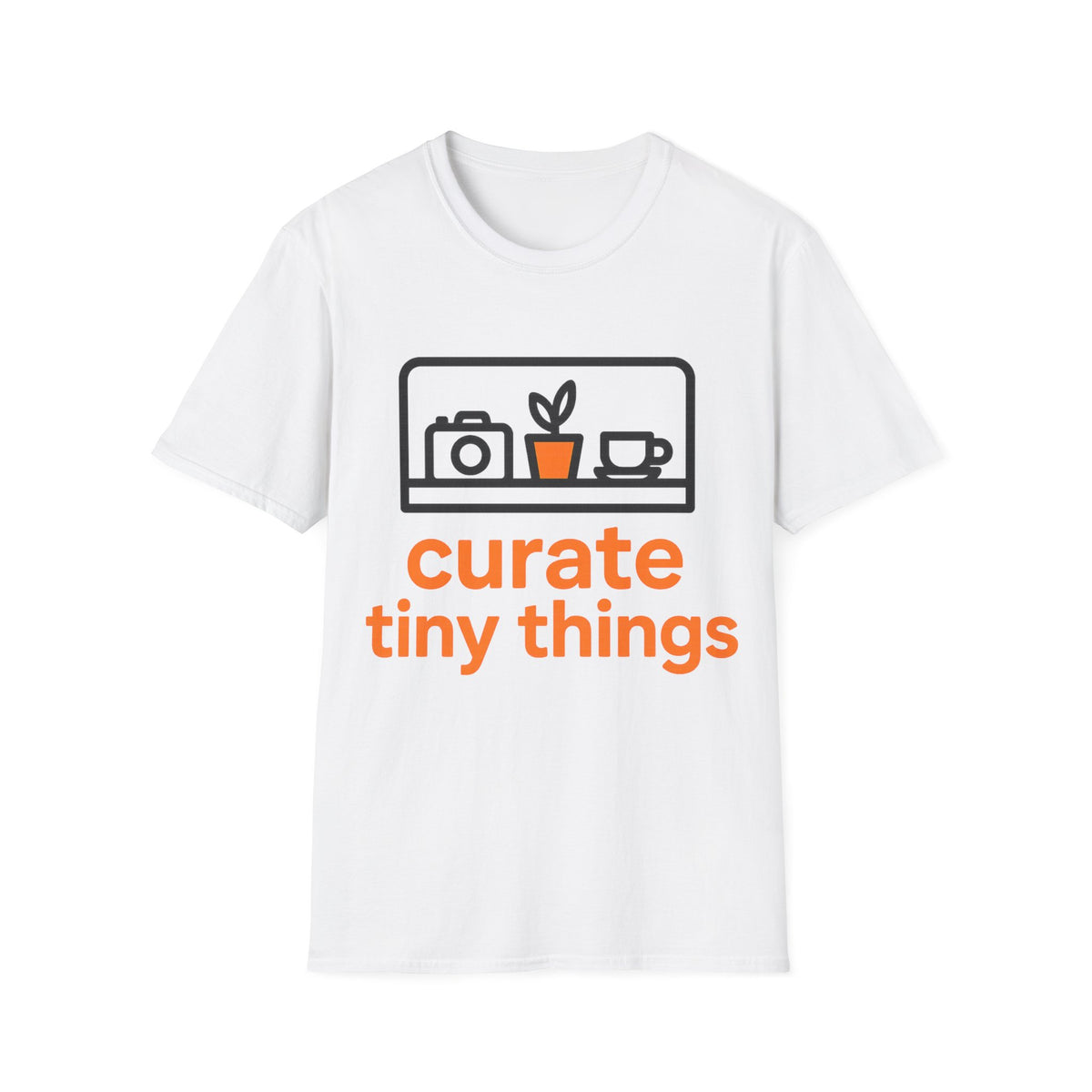 "Curate Tiny Things" Minimalist Display Shelf Tee - Aesthetic Miniature Collector White T-Shirt - Trending Now - September 2026
