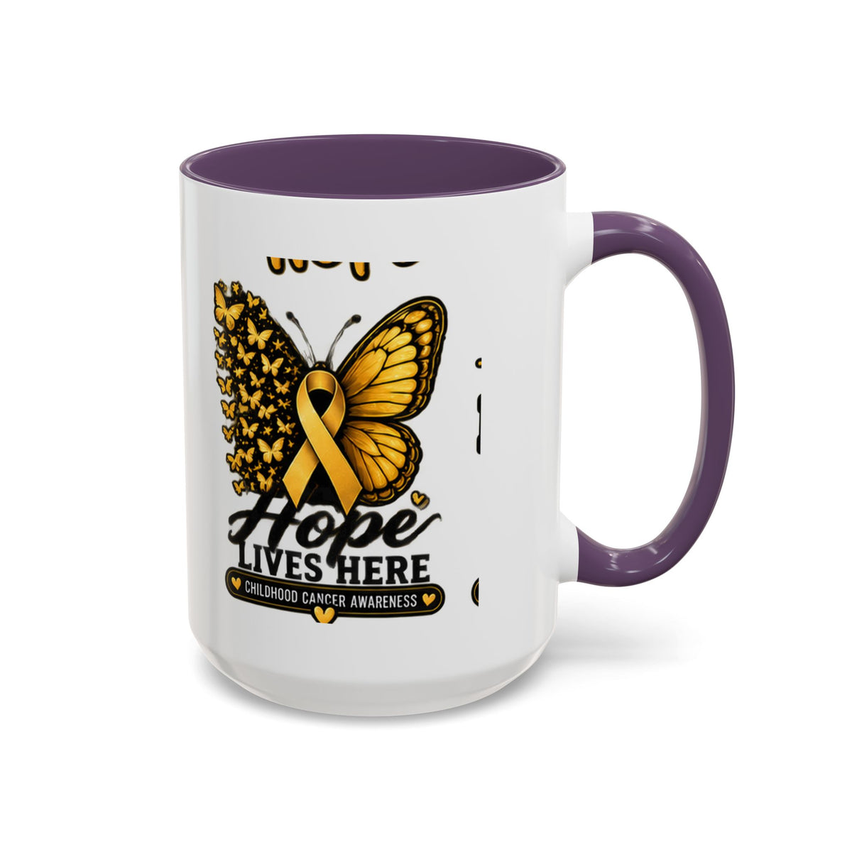 Children’s Cancer Awareness Accent Coffee Mug — "Hope Lives Here" (11/15oz)