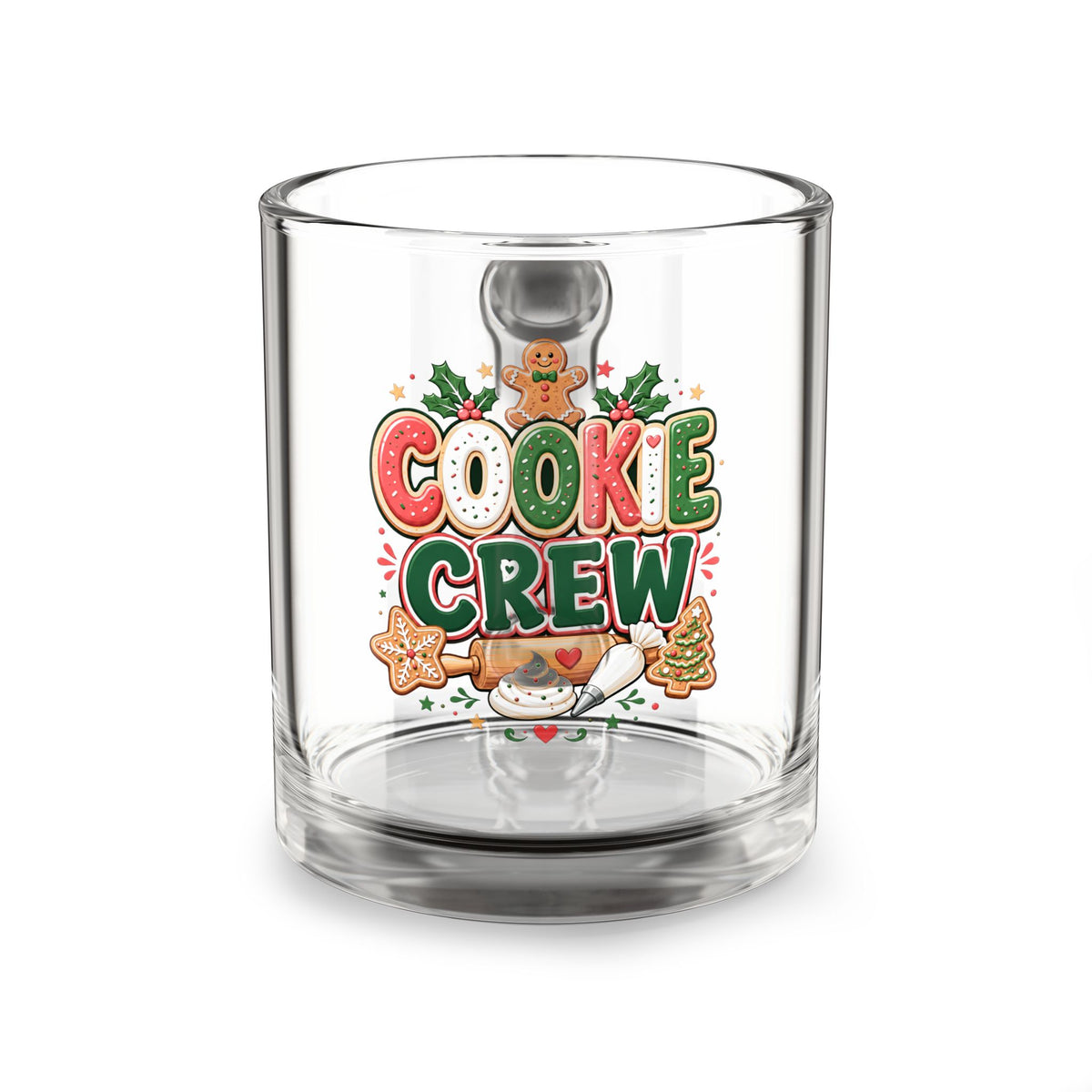 Christmas Glass Mug 10 oz Cookie Crew Glass Mug — 10oz Christmas Cookie Baking Design