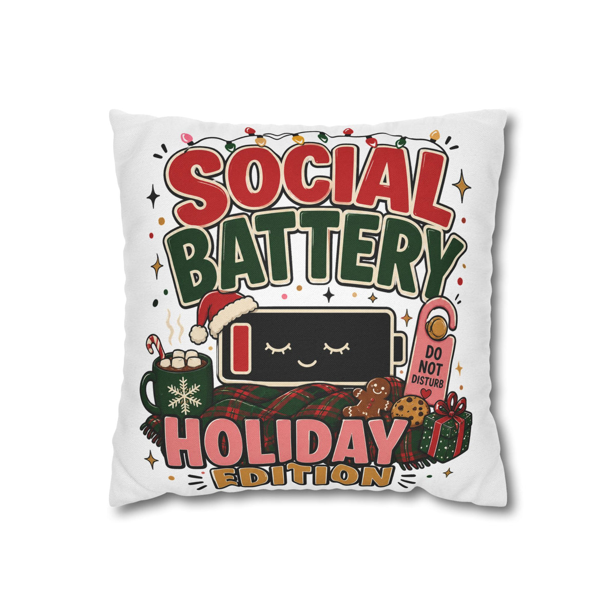 Social Battery Holiday Pillowcase  Modern Day Christmas — Cute Rechargeable Battery Christmas Throw Pillow Cover